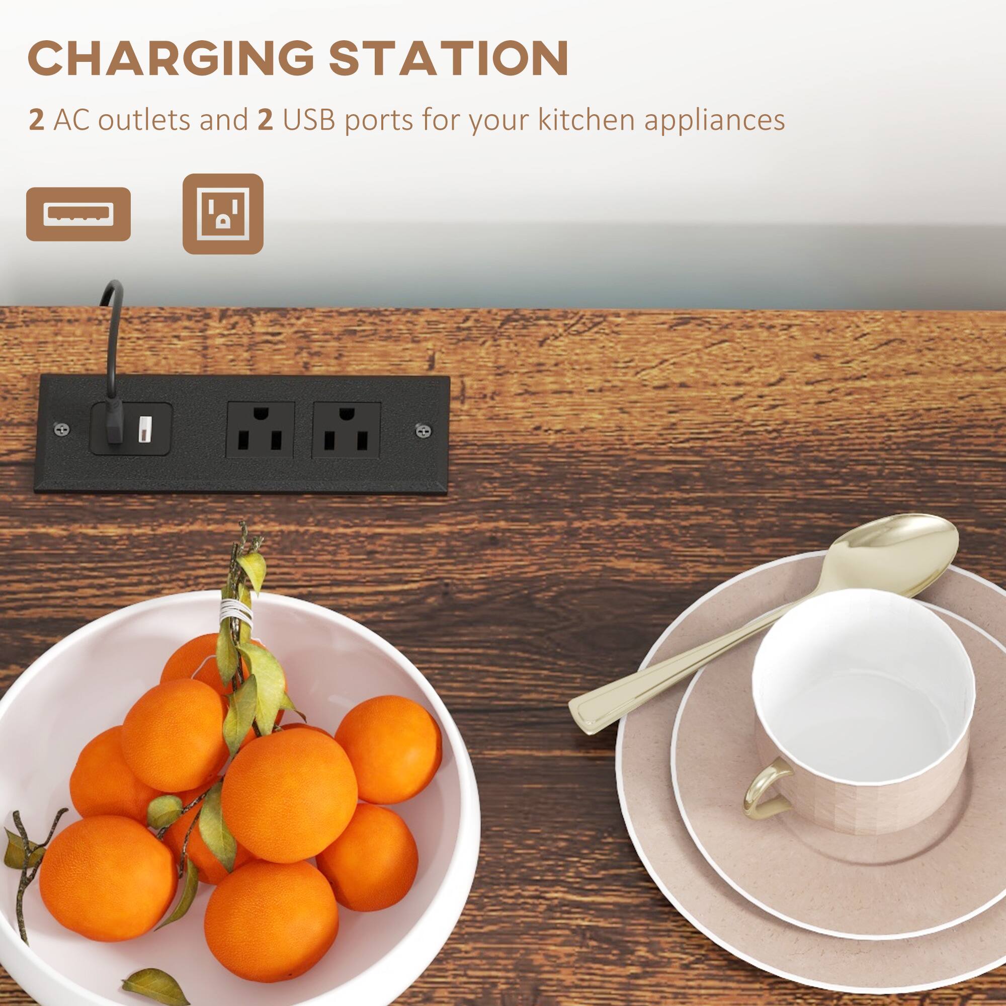 CHARGING STATION  
2 AC outlets and 2 USB ports for your kitchen appliances