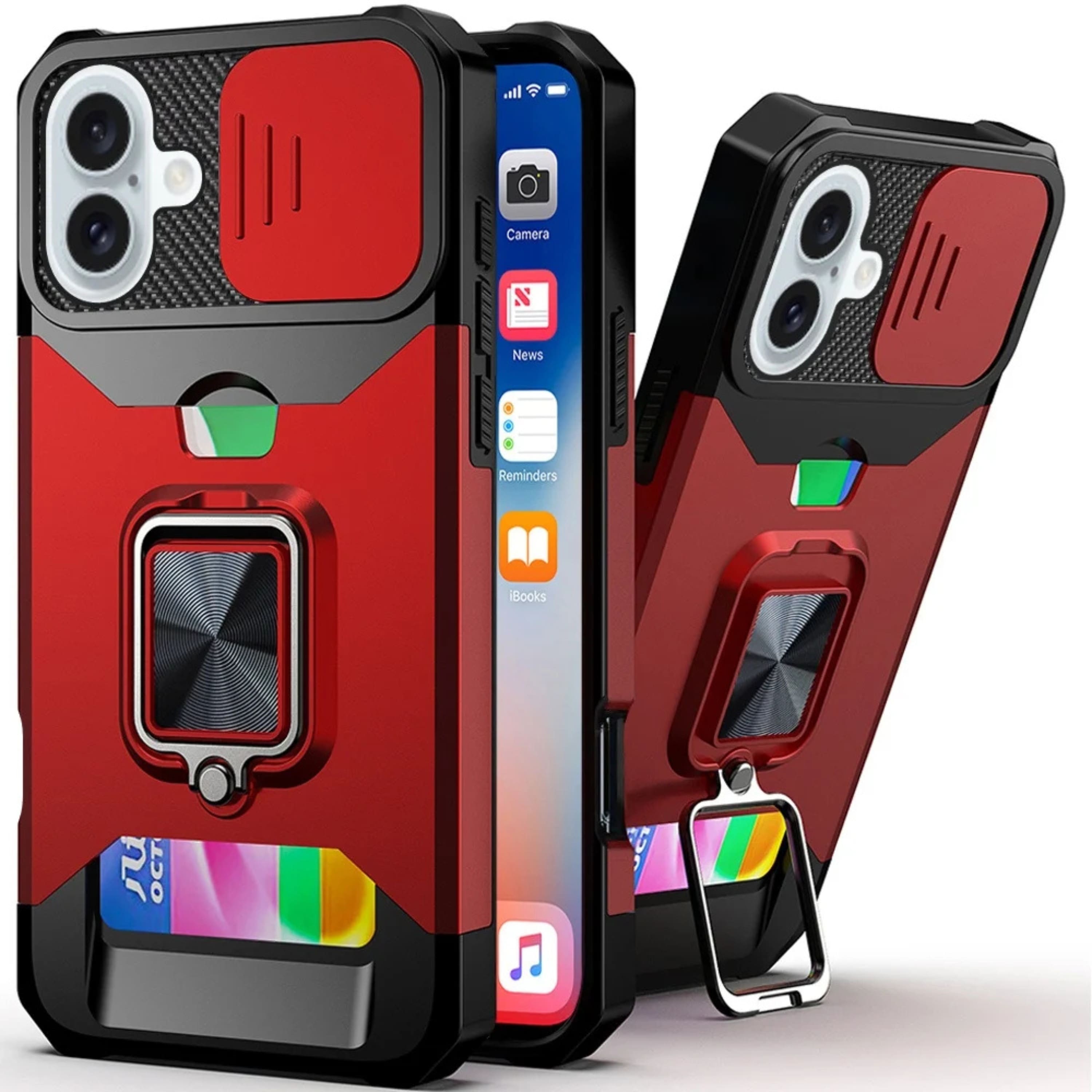Kitcheniva - Multi Use Card Slot Magnetic Ring Stand Case With Tempered Glass For iPhone 16 6.1 Inch - Red price history on PriceWatchPro