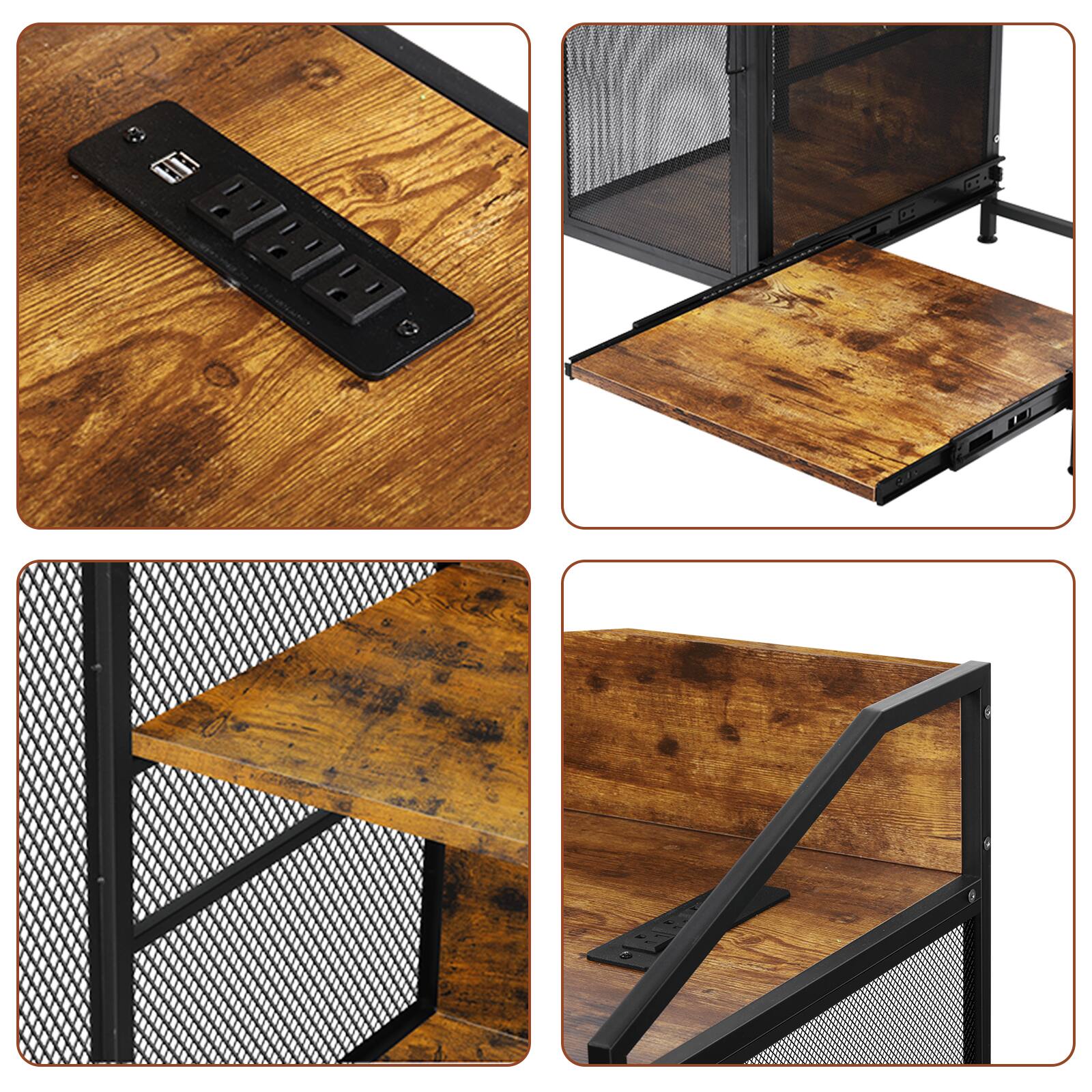 Left. Oumilen - Rustic Brown Industrial File Cabinet with Charging Station & Sliding Shelf.