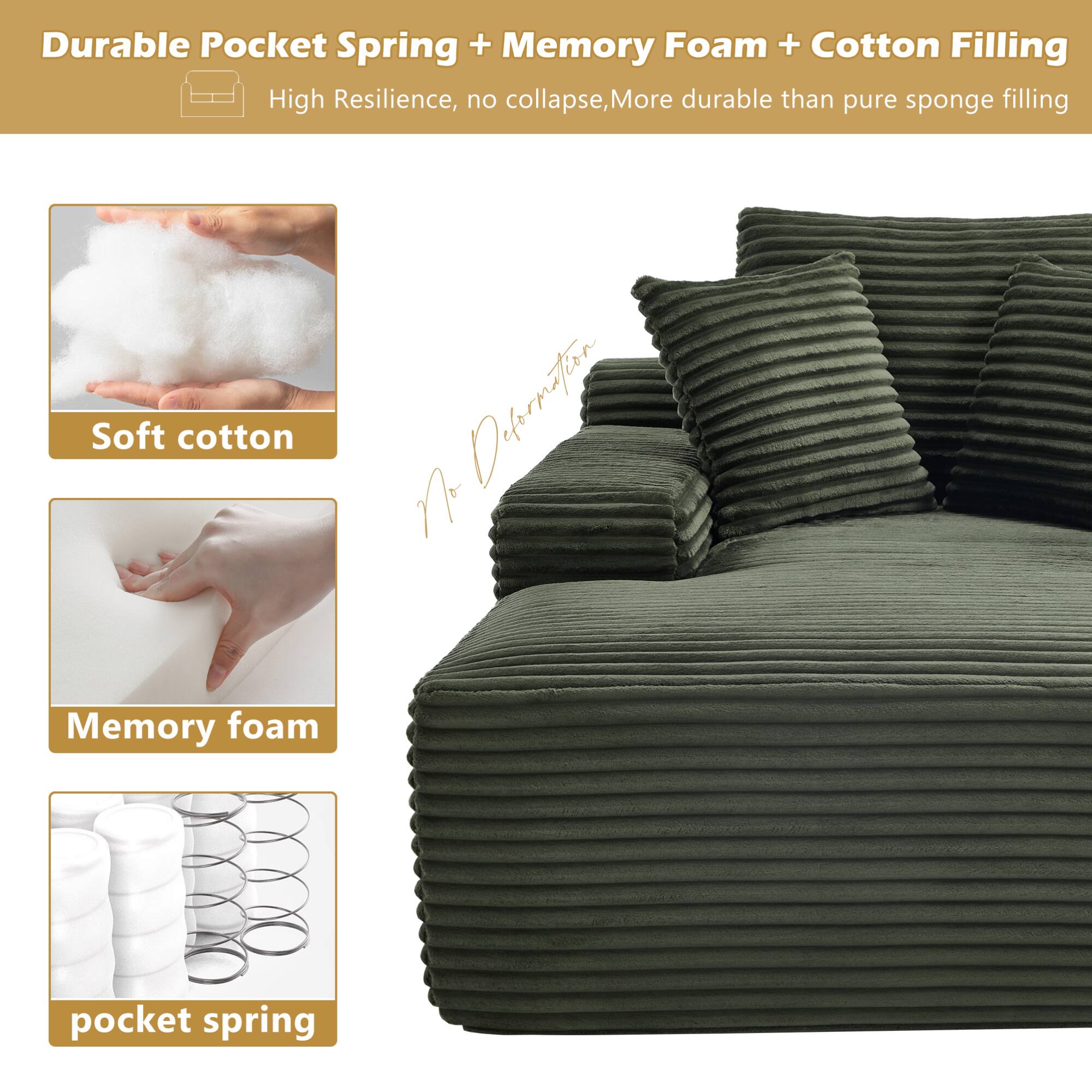 Durable Pocket Spring + Memory Foam + Cotton Filling

High Resilience, no collapse, More durable than pure sponge filling

Soft cotton

Memory foam

pocket spring