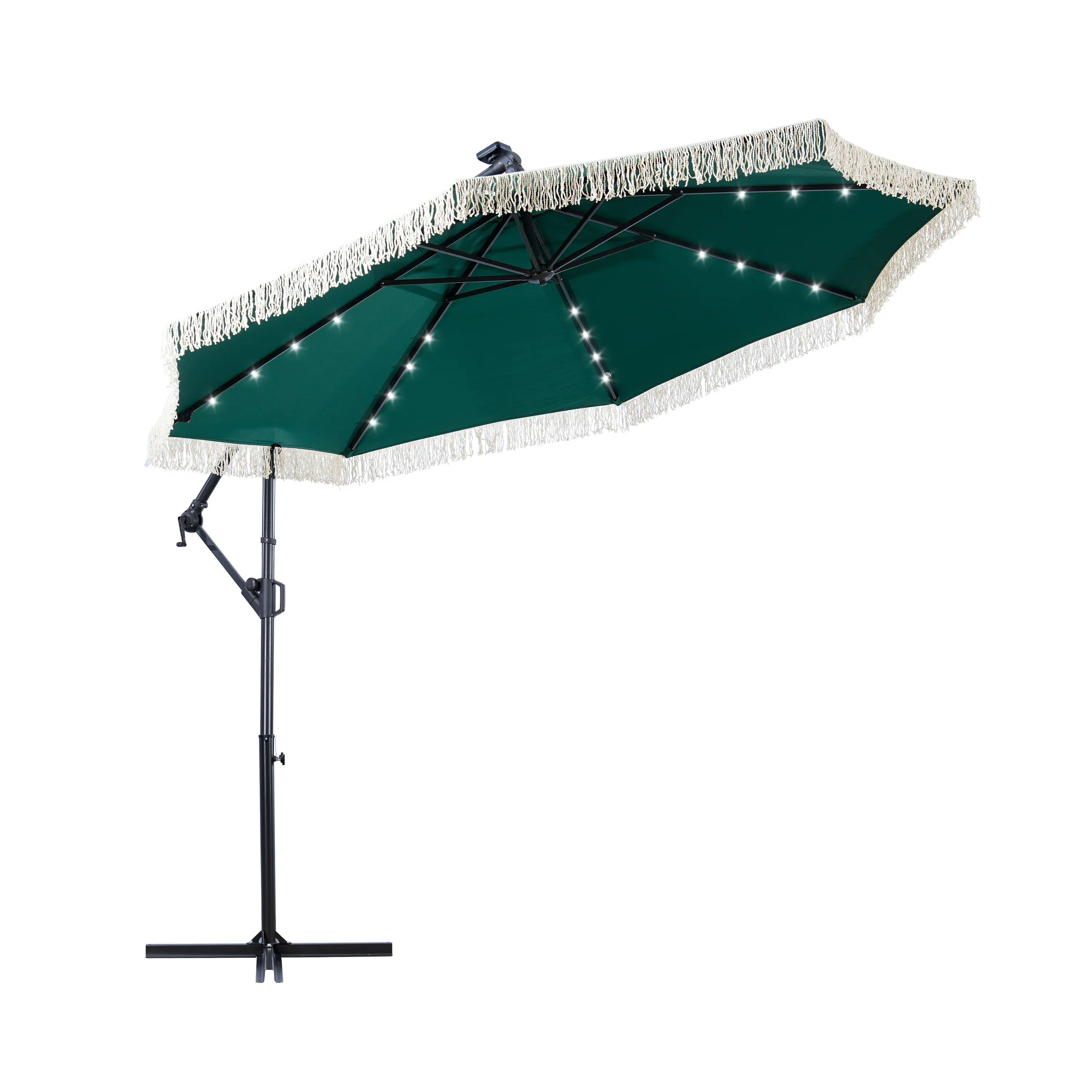 Left. Mondawe - 10ft Patio Offset Hanging Lighted Umbrella with Tassels - Green.