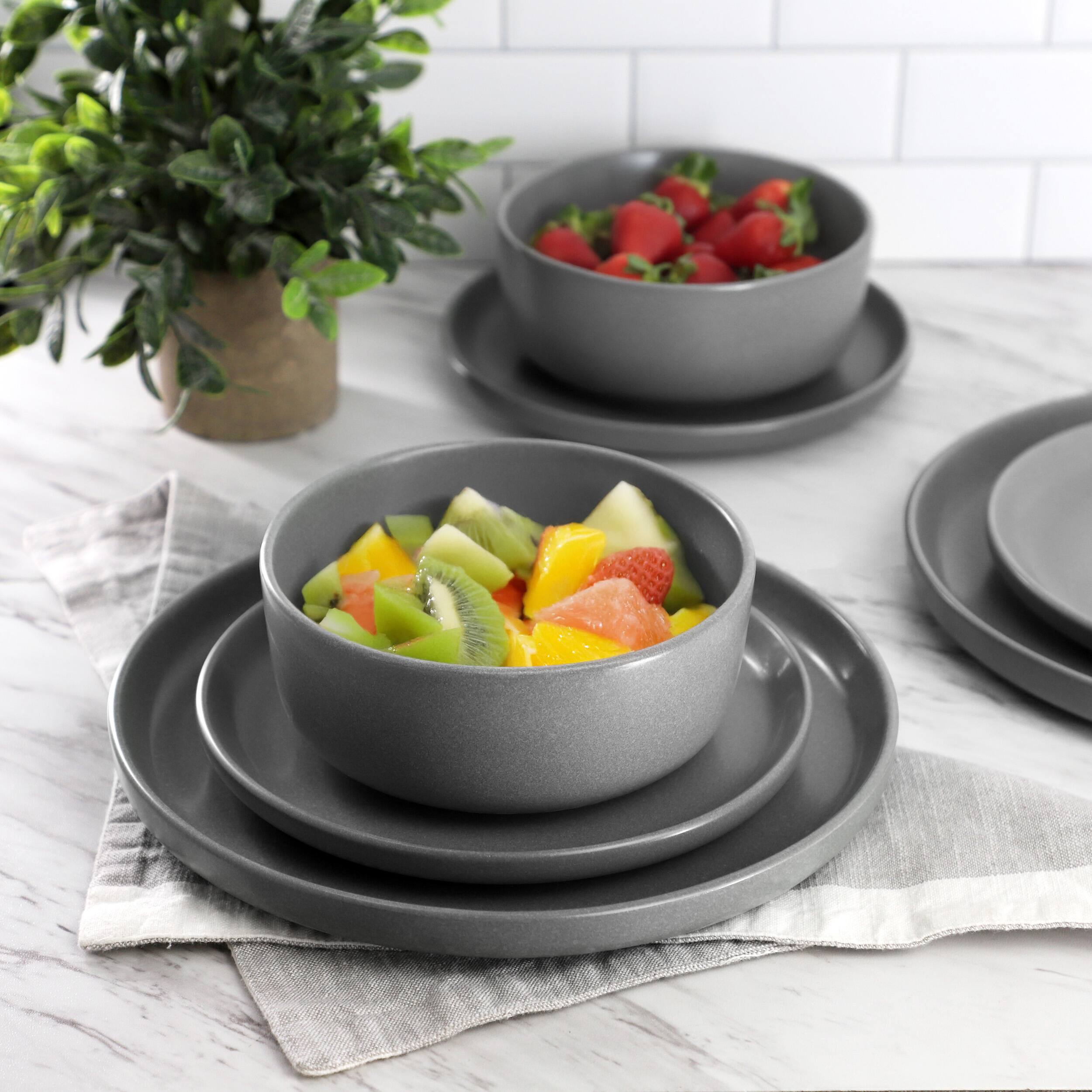 Alt View 6. Gibson - Gibson Soho Lounge Bryant Park 12 Piece Reactive Stoneware Dinnerware Set in Gray - Gray.