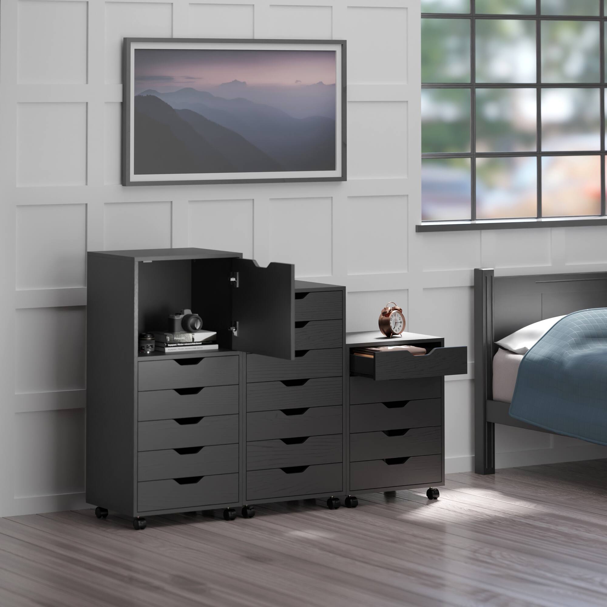 Alt View 10. Winsome Wood - Halifax 3-Pc Multi-Drawer Storage Cabinet Set - Black.