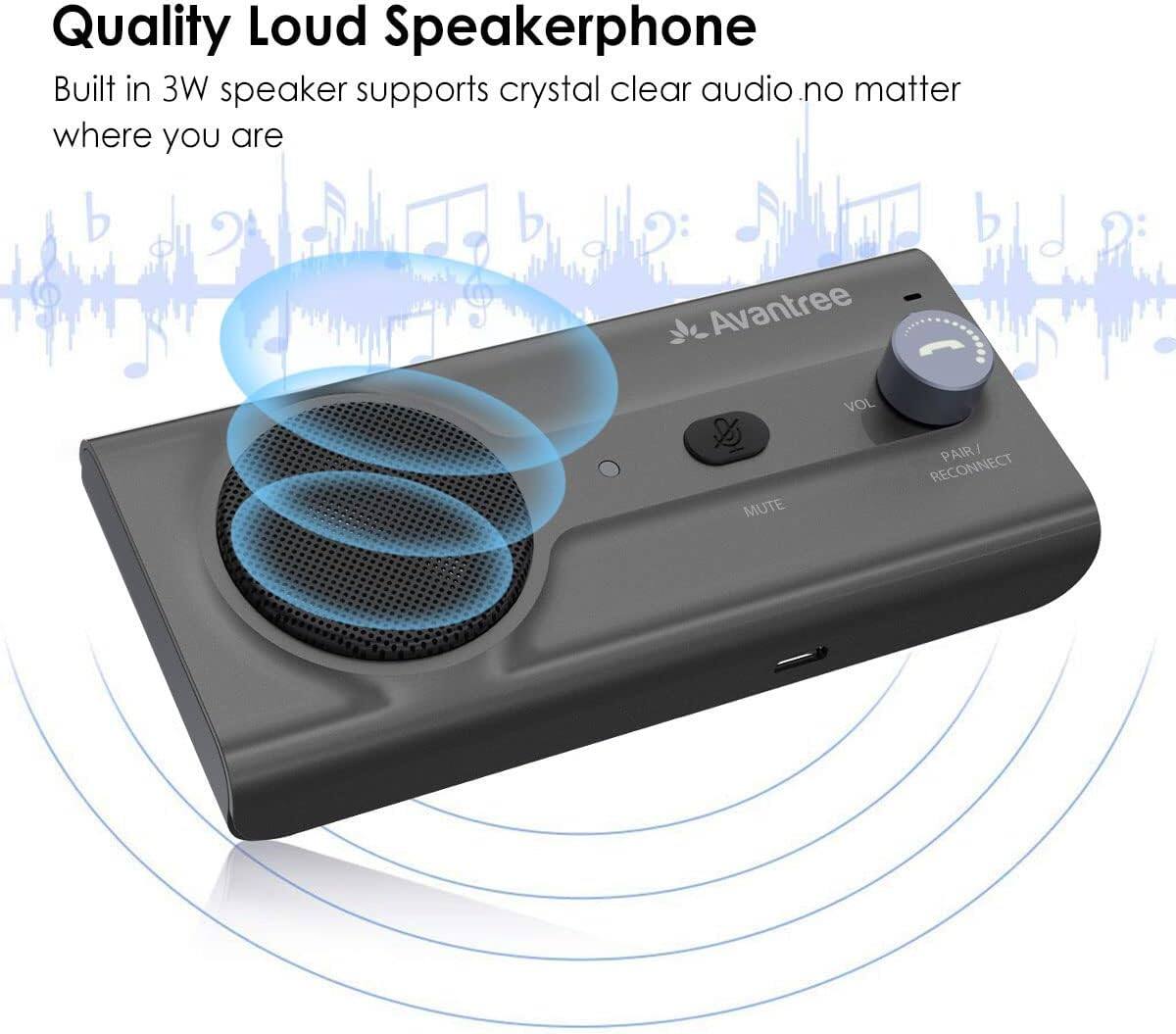 Left. Avantree - CK11 - Hands Free Bluetooth 5.0 Car Kit, 3W Speakerphone with Visor Clip, Supports Siri Assistant - Tittamn.