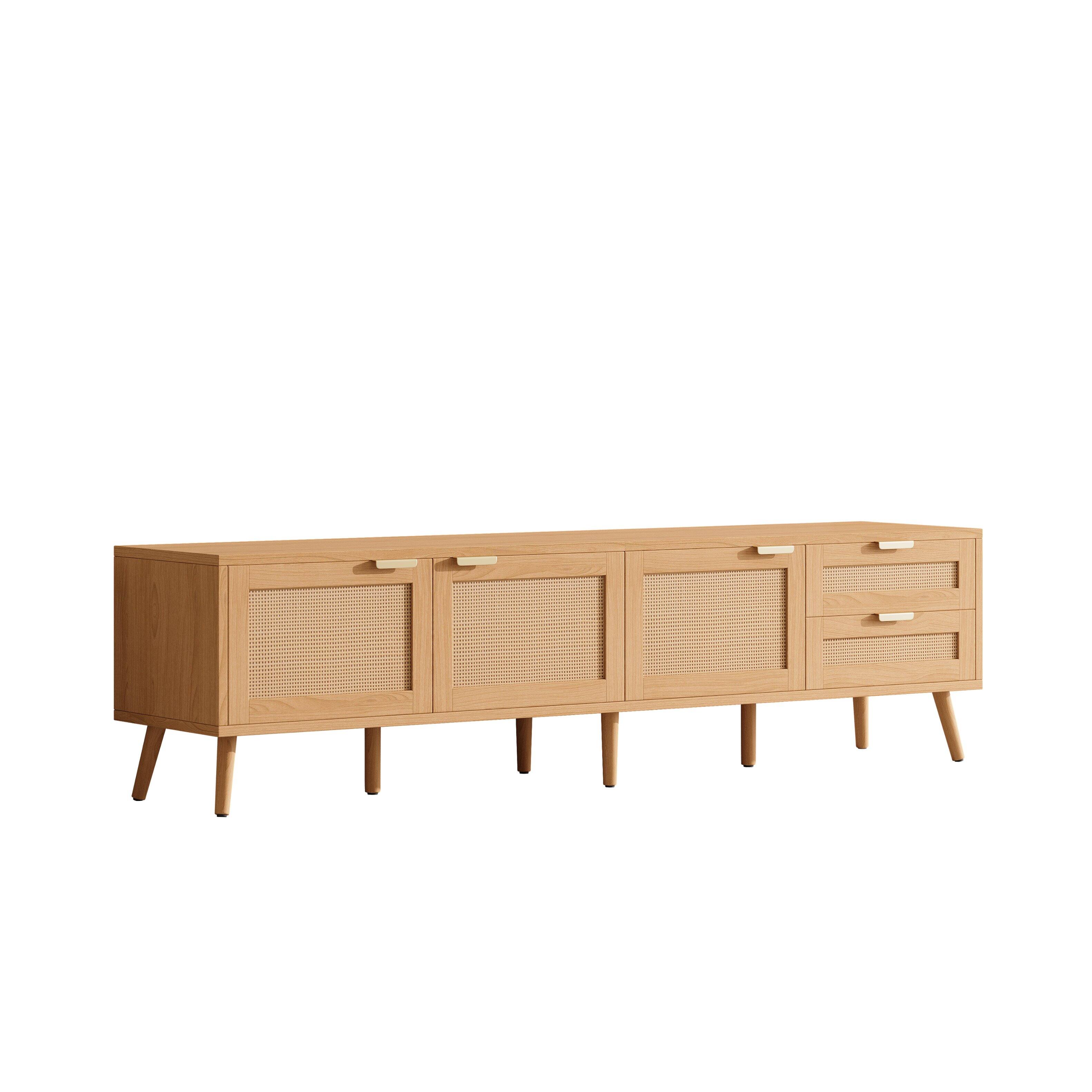 Alt View 4. Z-Edge - TV Stand for TVs up to 80'', Entertainment Center With 3 Rattan Doors & 2 Drawers, Boho Media Console for Living Room - Natural.
