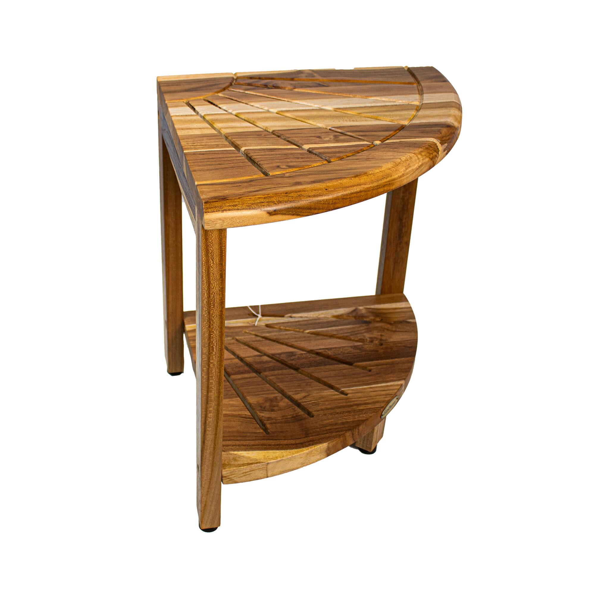 Front. EcoDecors - EcoDecors SnazzyCorner 18" Teak Shower Shaving Foot Stool - Natural.