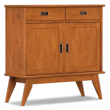 Front. Simpli Home - Draper SOLID HARDWOOD 36 inch Wide Mid Century Modern Entryway Storage Cabinet in Teak Brown - Teak Brown.