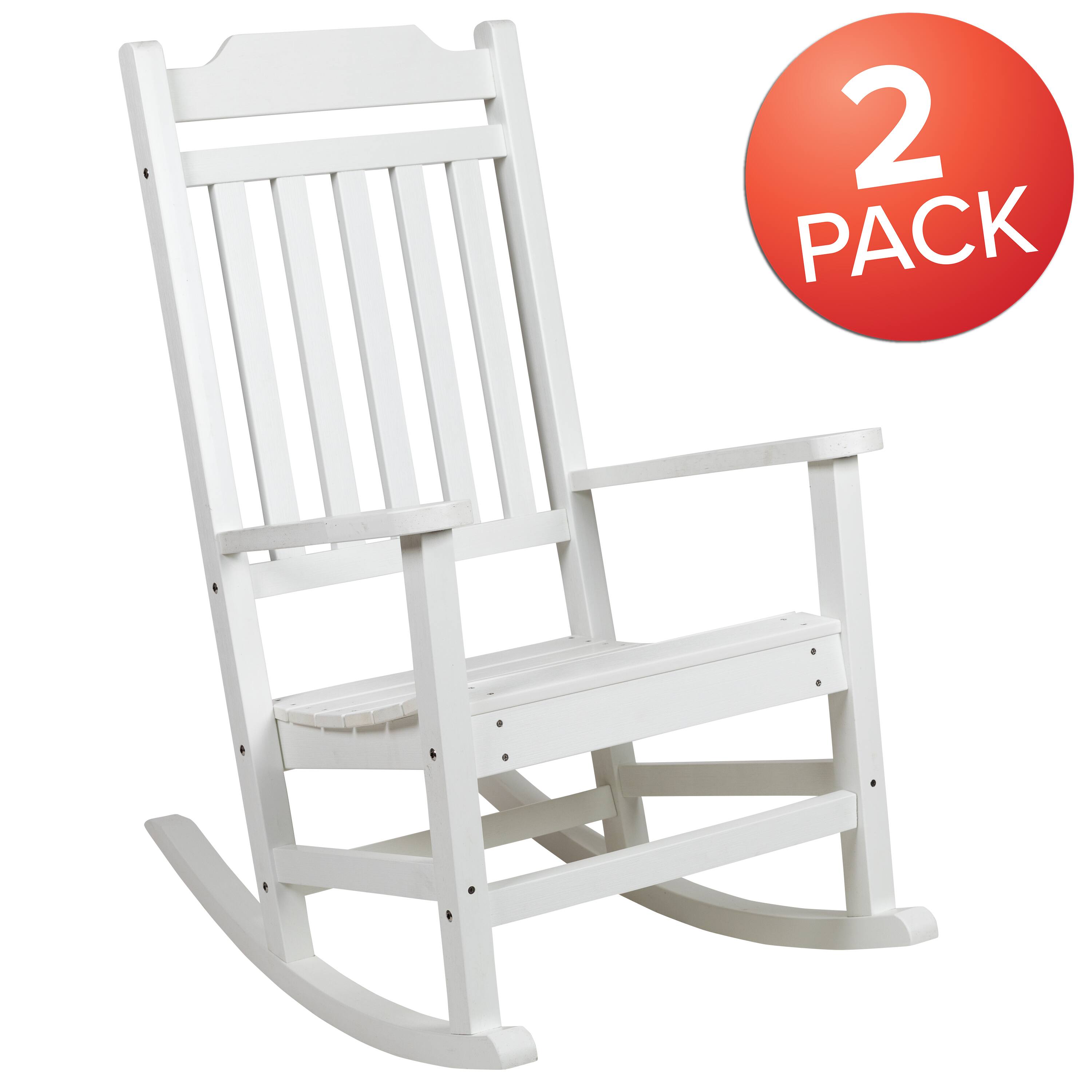 Alt View 1. Emma + Oliver - Set of 2 All-Weather Poly Resin Faux Wood Rocking Chairs for Porch &Patio - White.