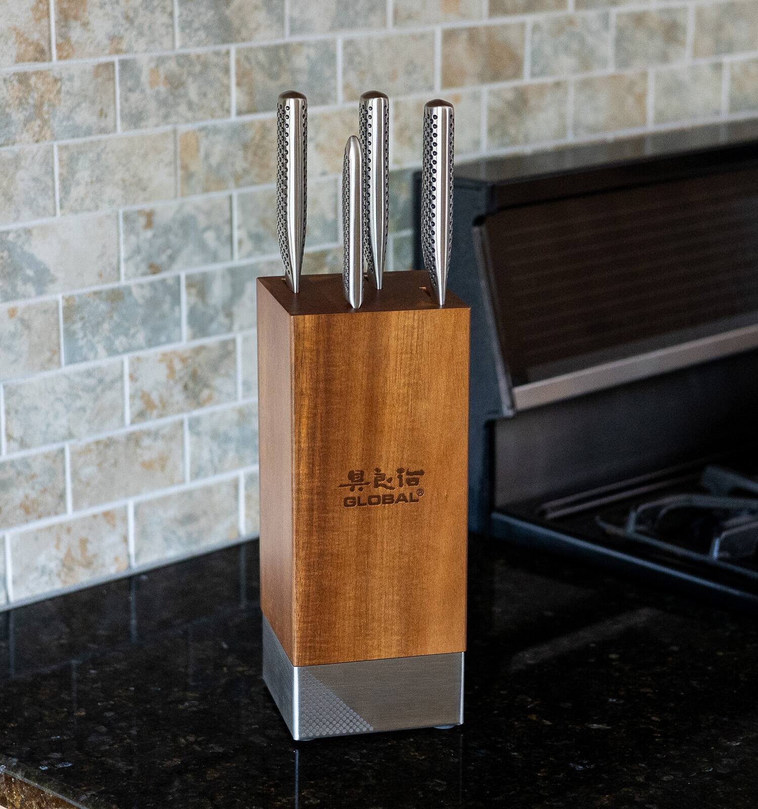 Alt View 2. Global - Toshi 5 Piece Knife Block Set, Acacia - Acacia.