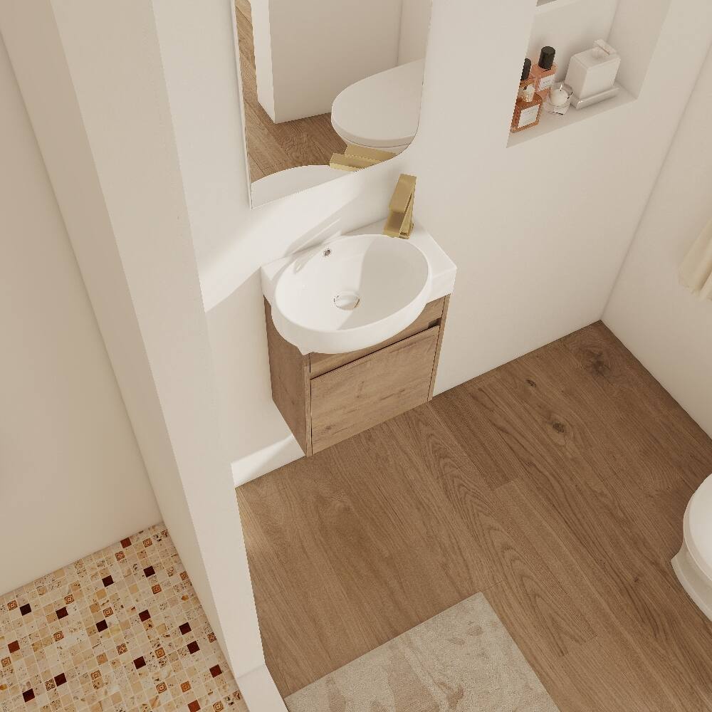 Alt View 2. Loheer - Loheer 16 Inch Bathroom Vanity Wall Mounted Vanity With Sink - Imitative Oak.