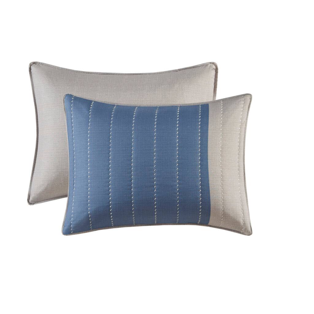 Alt View 4. Gracie Mills - Gracie Mills Fritz Modern Chic 3-Piece Microfiber Quilt Set with Printed Color Blocking - Taupe/Blue.