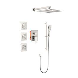 JUJABU - Shower System with Shower Head, Slide Bar, Bodysprays, Shower Arm, Hose, Valve Trim, and Lever Handles - Brushed Nickel