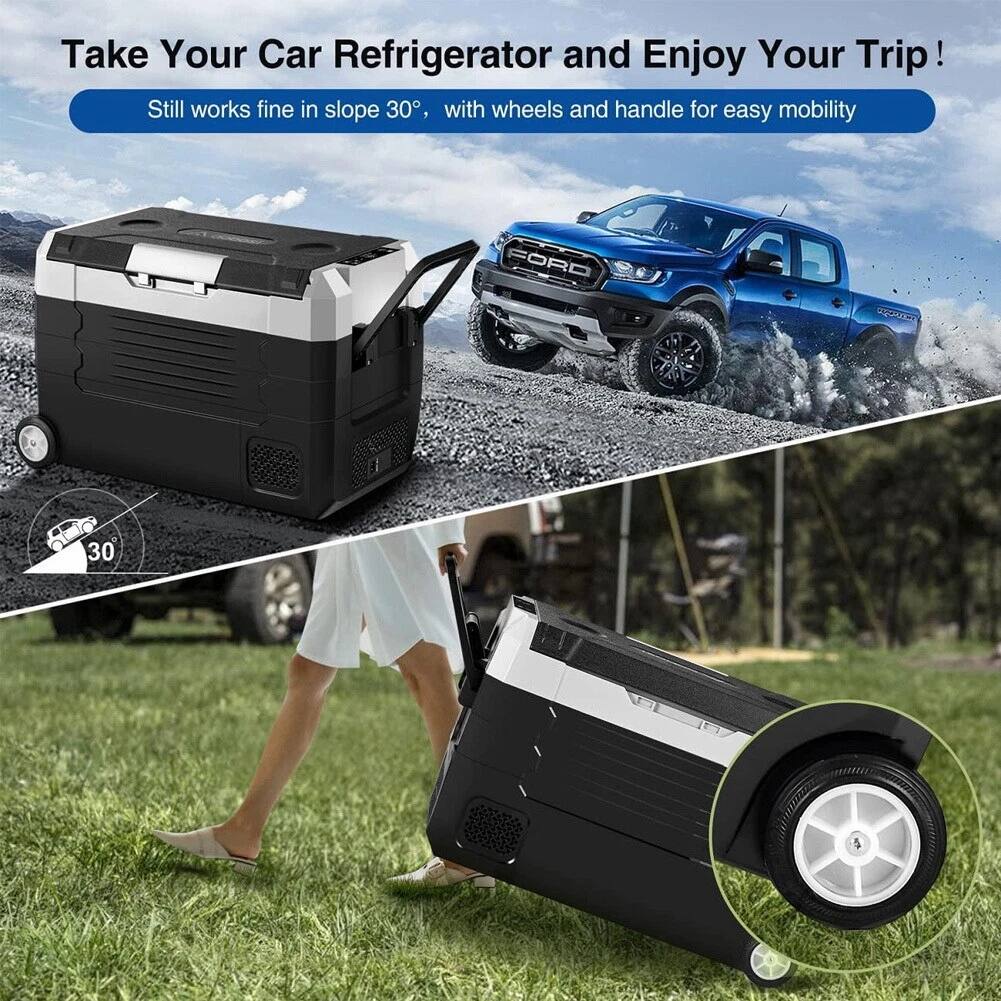 Take Your Car Refrigerator and Enjoy Your Trip!  
Still works fine in slope 30°, with wheels and handle for easy mobility