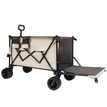 Front. APRILSOUL - Foldable Wagon with Extended Tailgate Long Extender Wagon Cart 480LBS with Large All-Terrain Beach Wheels khaki Gray - Gray+ khaki.