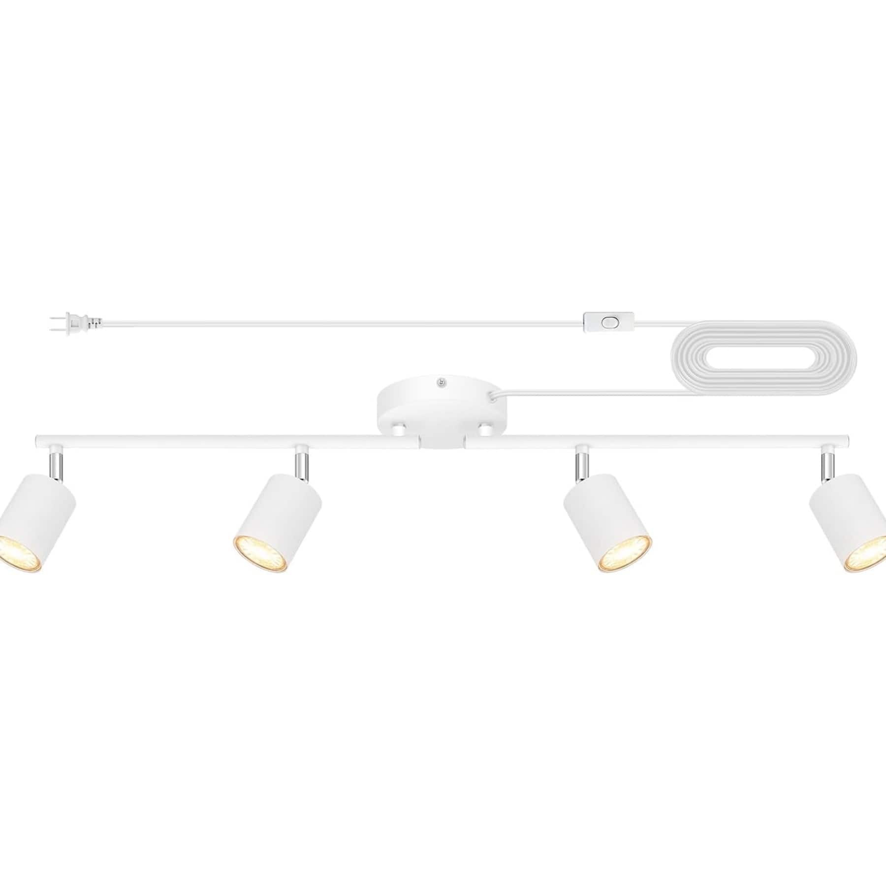 Dazzed Corner - 4-Light Plug-In LED Track Lighting, Ceiling Spotlight,GU10 Socket, NO Bulb - White