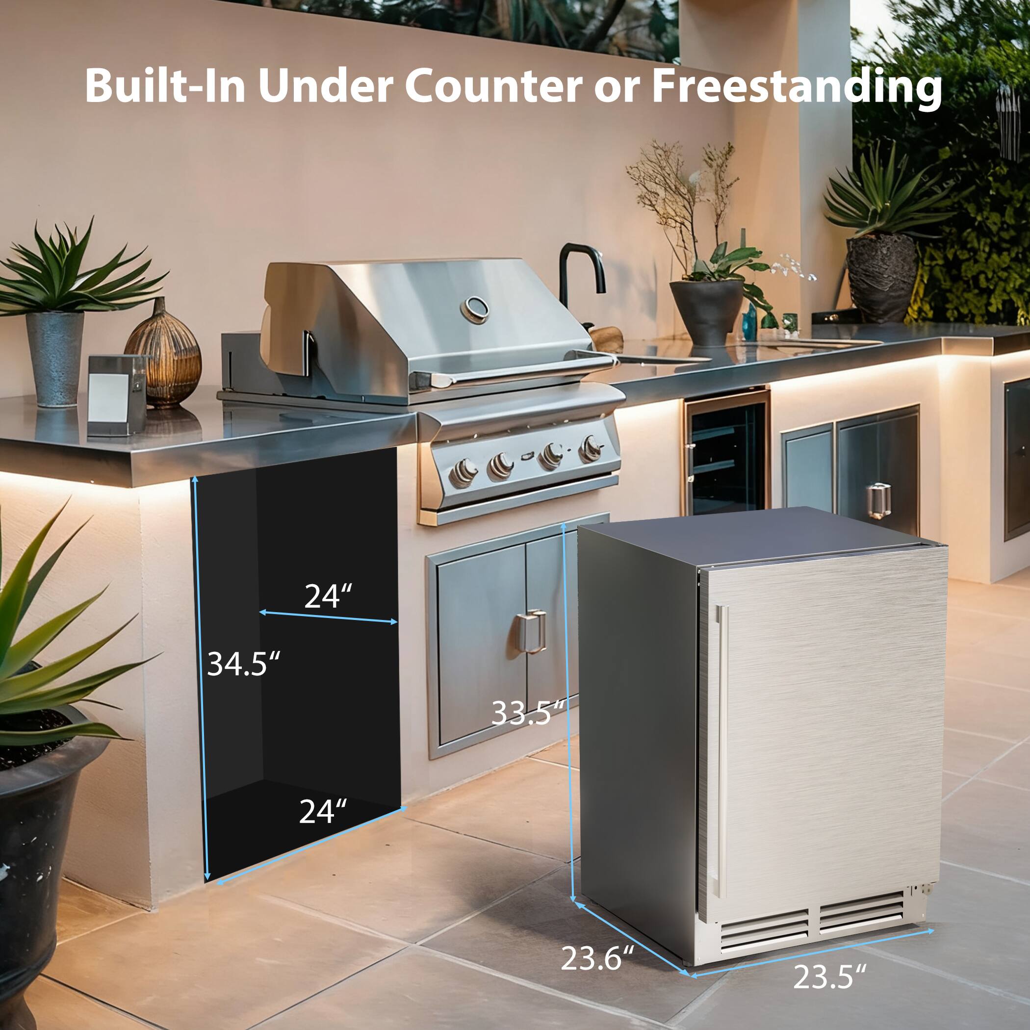 Built-In Under Counter or Freestanding

24"  
34.5"  
24"  

33.5"  
23.6"  
23.5"