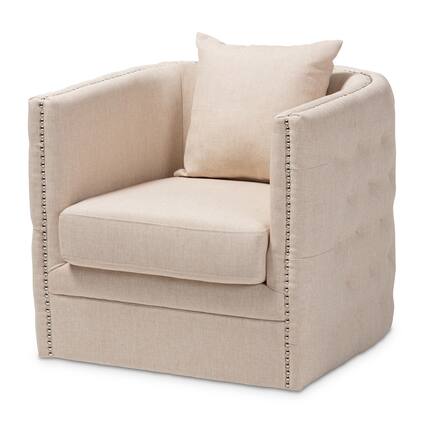 Front. Baxton Studio - Micah Modern and Contemporary Fabric Upholstered Tufted Swivel Chair - Beige.