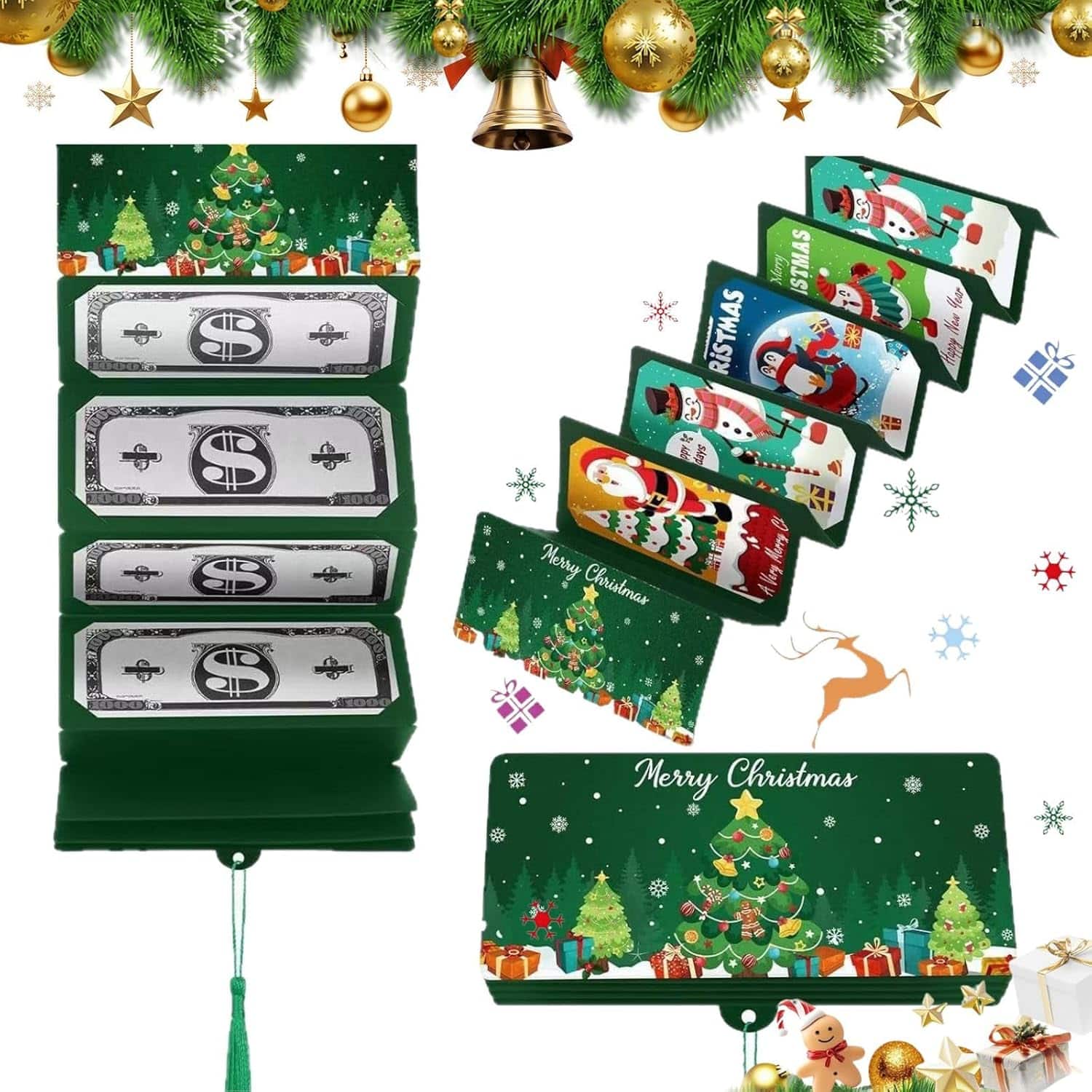 Auledio - 1PCS Christmas Gift Card Holder with 10 Compartments, Surprise Christmas Red Envelope, Suitable for Cash (Red) - Green