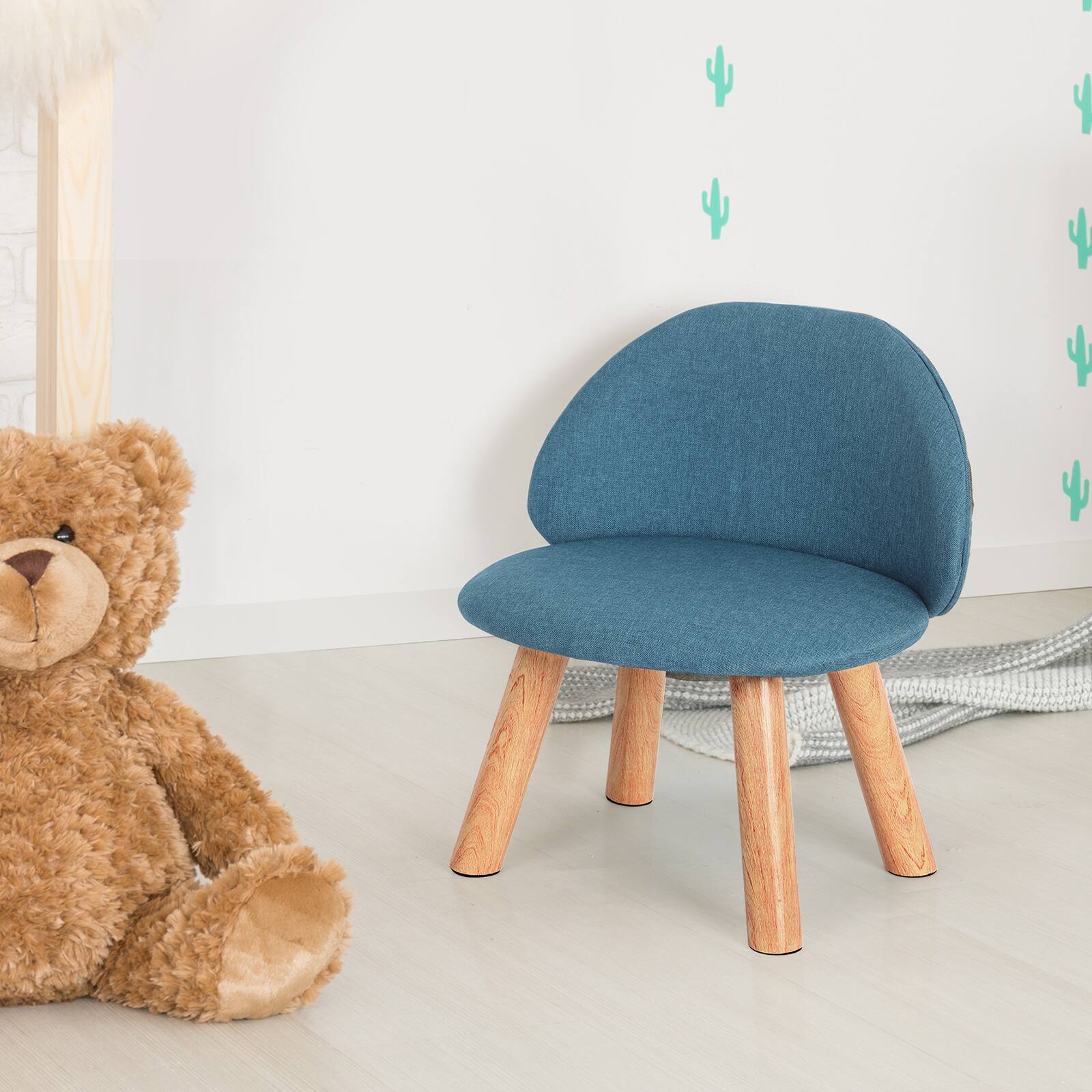 Alt View 2. Oumilen - Upholstered Kids Chair with Wood Legs, Blue - Blue.
