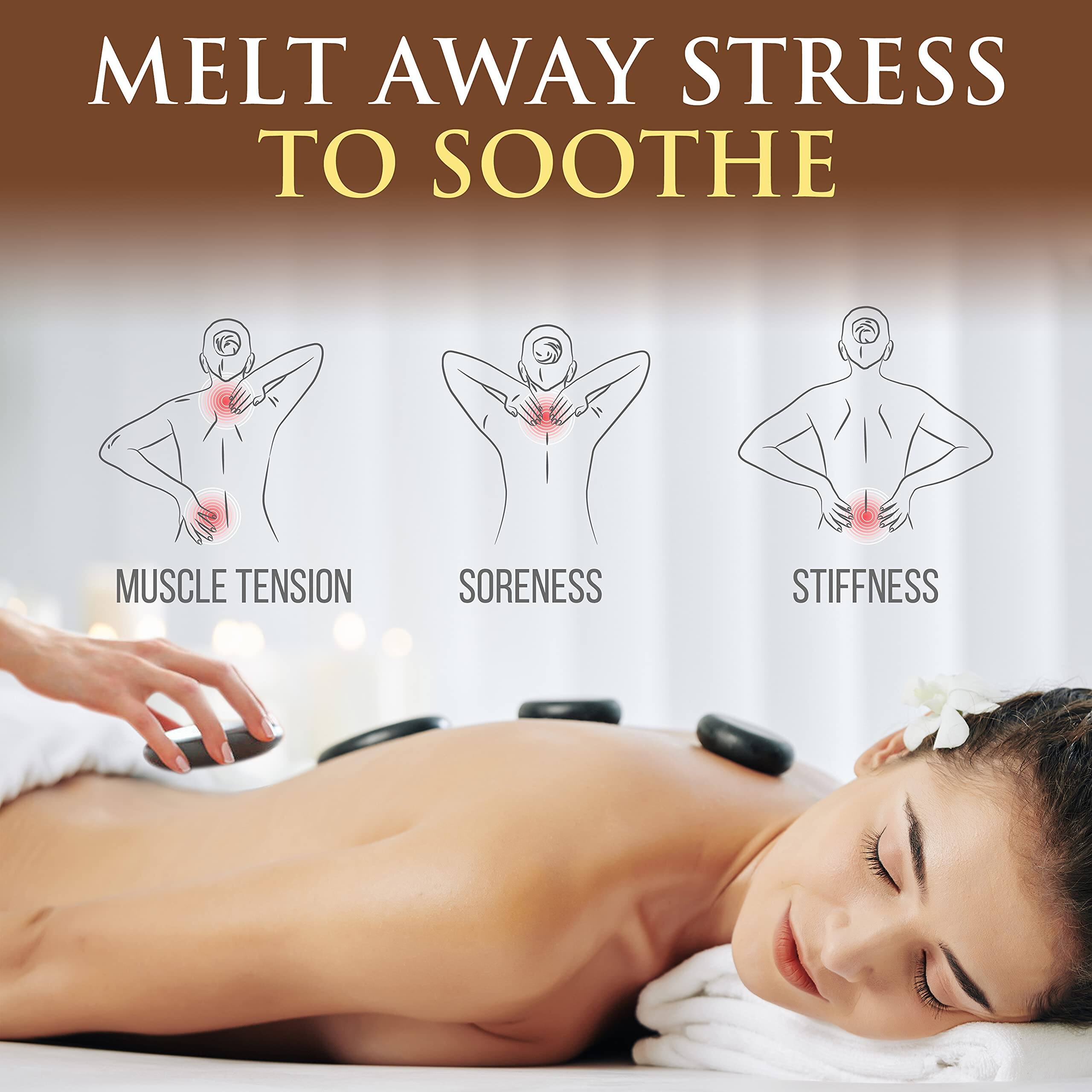 Melt away stress to soothe muscle tension, soreness, stiffness.