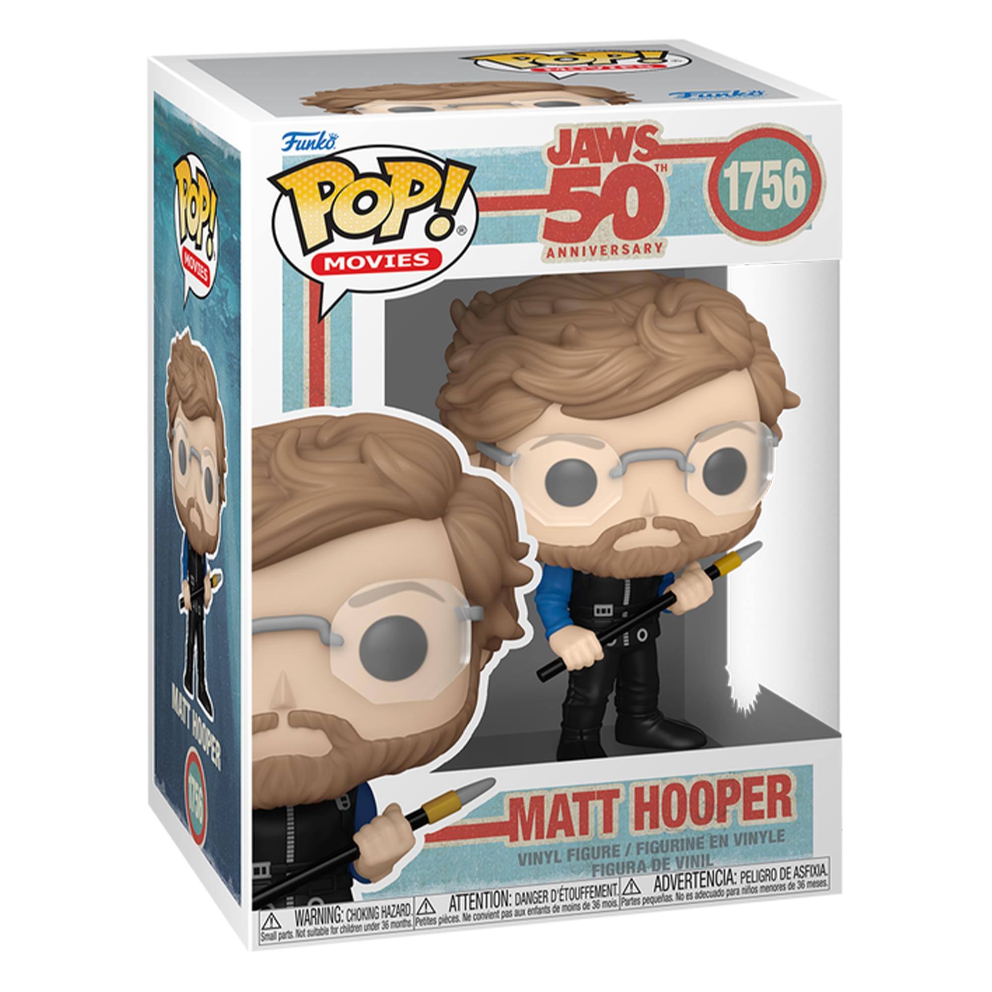 1p C TOLA Funko JAWS TM 2 POP! 50 1756 ANNIVERSARY KOVES MOVIES o AT EE MATT HOOPER FIGURINE EN VINYLE FIGURE / VINYL DE VINIL FIGURA PELIGRO DE ASFIA D'TOUFFEMENT A ADVERTENCIA: para ntos menores d 3 meses DANGER pequeras N B adecuado HAZARD A ATTENTION: a entarts de mons de  mois Partes A WARNING: CHOKING Pettes peces N convient ps chide under 3 norts.