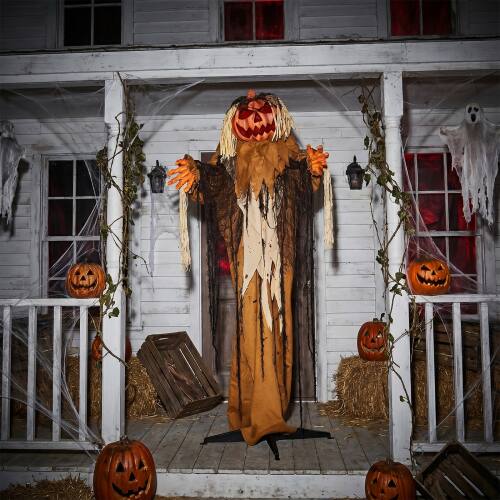 Alt View 6. Winado - 5.5FT Halloween Pumpkin Man Prop with Lighted Eyes, Head Falling Off Scary Sound for Indoor Outdoor Holiday Decoration - Orange.