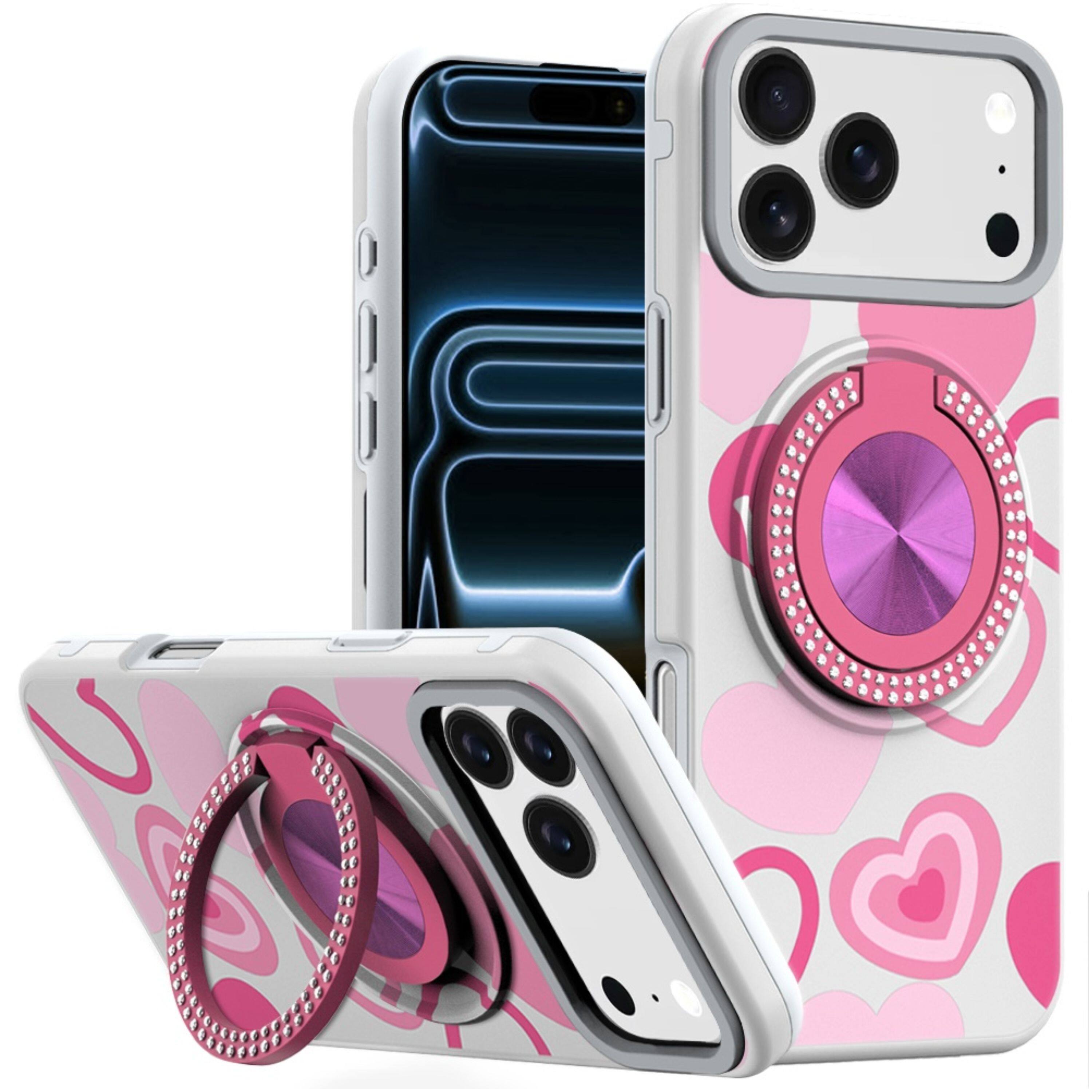 Front. Kitcheniva - Luxury Printed Case With Tempered Glass For iPhone 17 Pro Max Hearts - Multicolor.