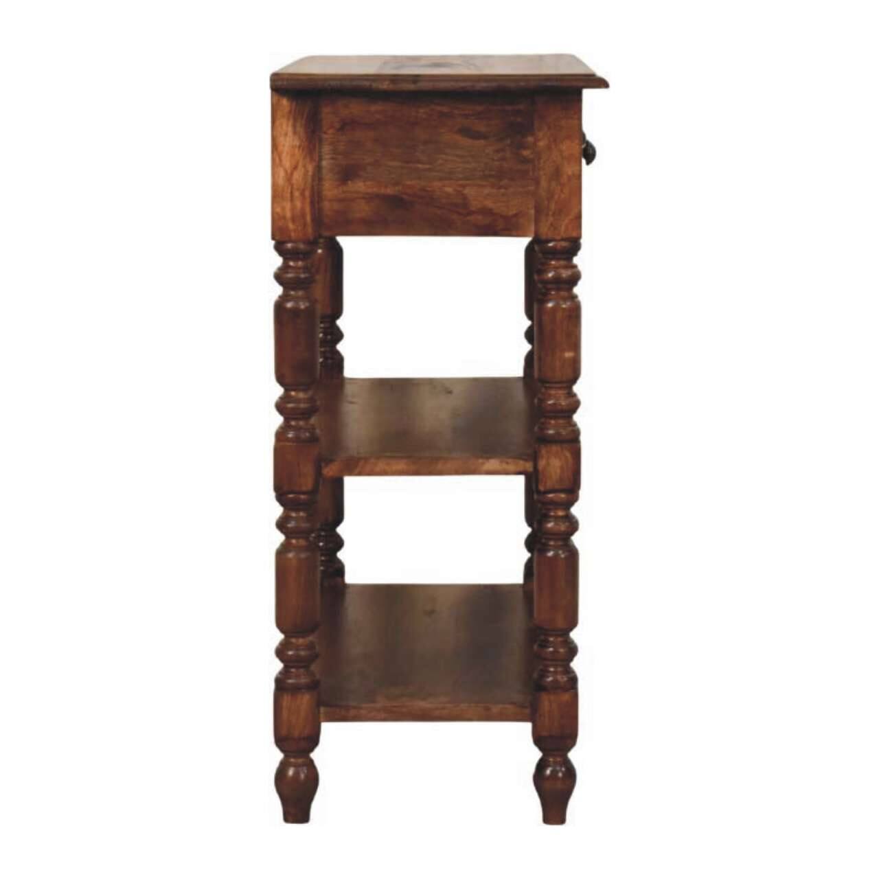 Alt View 5. Artisan Furniture - Turned Leg Side Table with Shelves, 2 Drawers, Brown - Brown.
