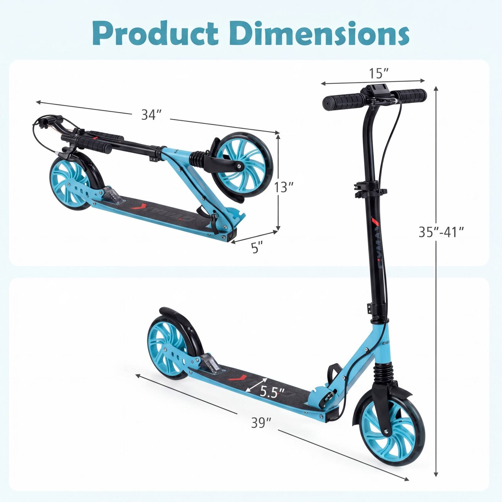 Product Dimensions

15"  
34"  
13"  
5"  
35"-41"  
5.5"  
39"