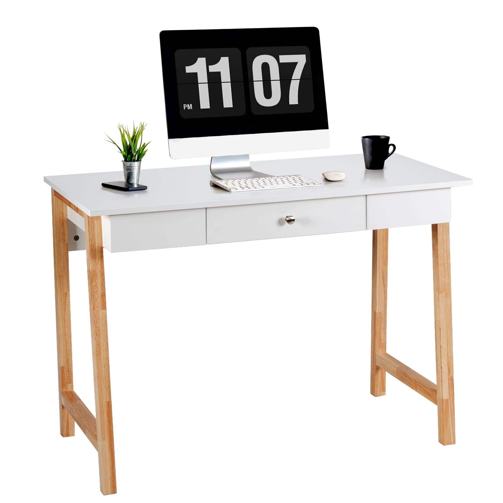 Ecooso - Computer Desk with Storage Drawers, Laptop PC Writing Table, Home Office Workstation - Natural
