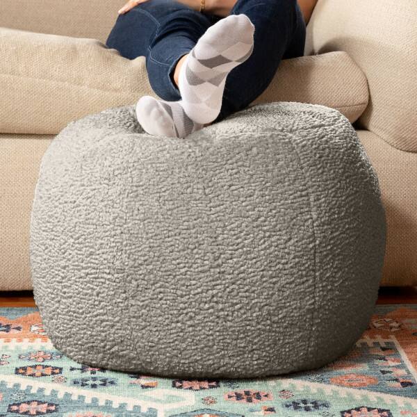 Angle. Jaxx - Jaxx Ellis Ottoman Shearling Faux-Lamb Plush Pouf for Modern Interior Design, Small, Smoke - Smoke.