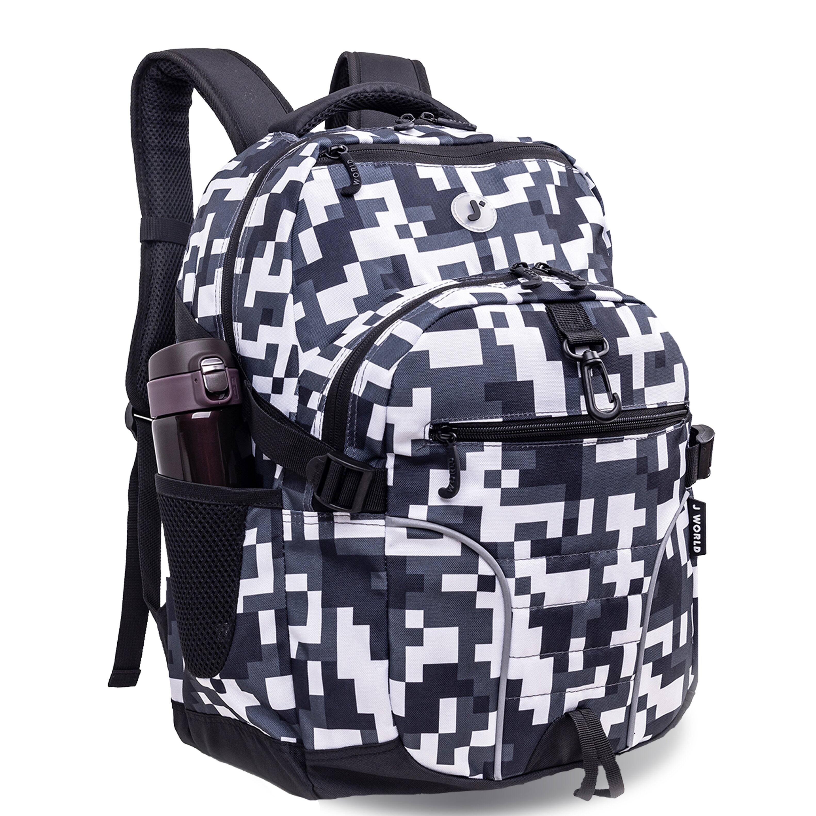 Left. J World - J World Boys Atom 18.5" Multi-Compartment Laptop Backpack for School and Travel, Camo - CAMO.