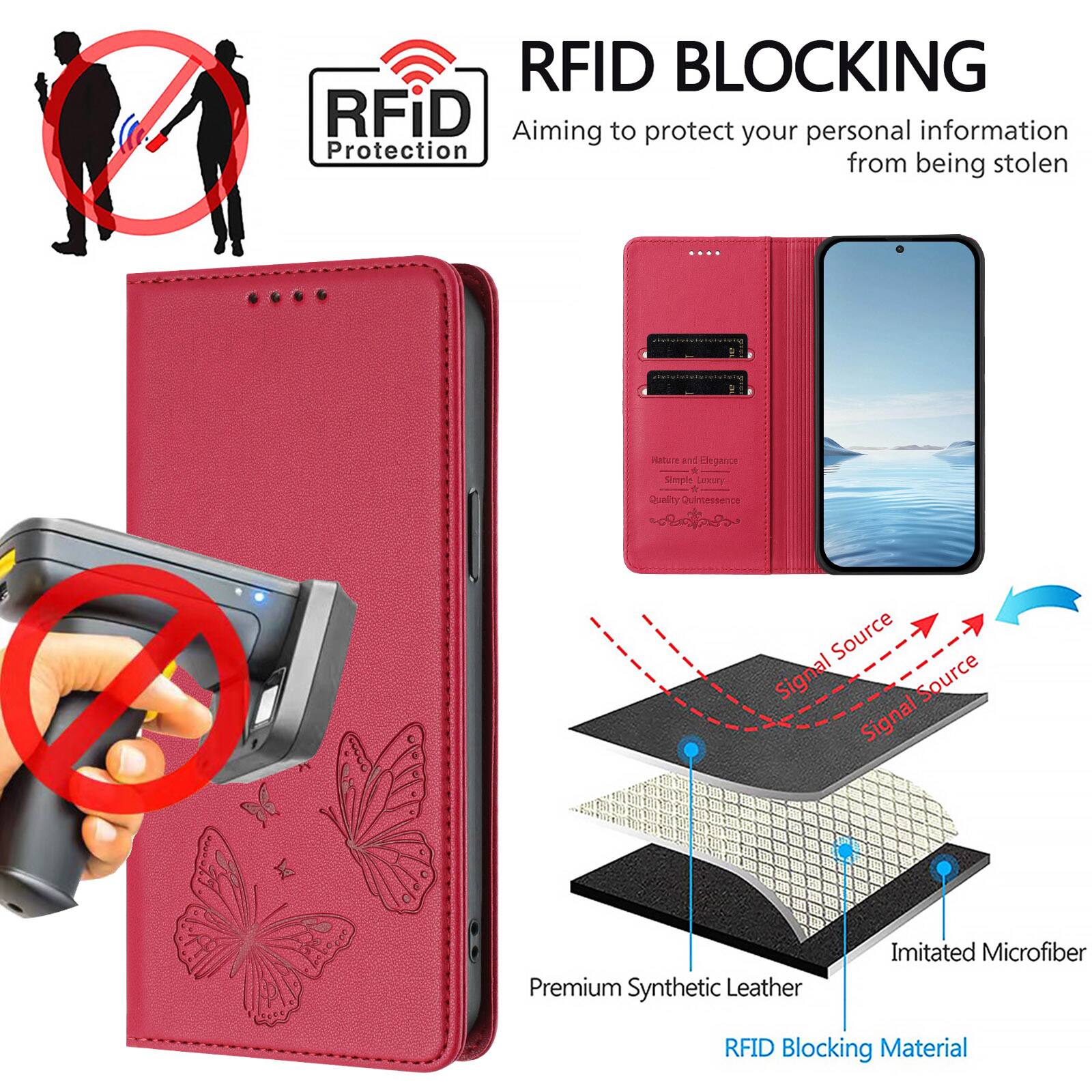 RFID BLOCKING  
Aiming to protect your personal information from being stolen  

Nature and Elegance  
Simple Luxury  
Quality Quintessence  

Premium Synthetic Leather  
Imitated Microfiber  
RFID Blocking Material