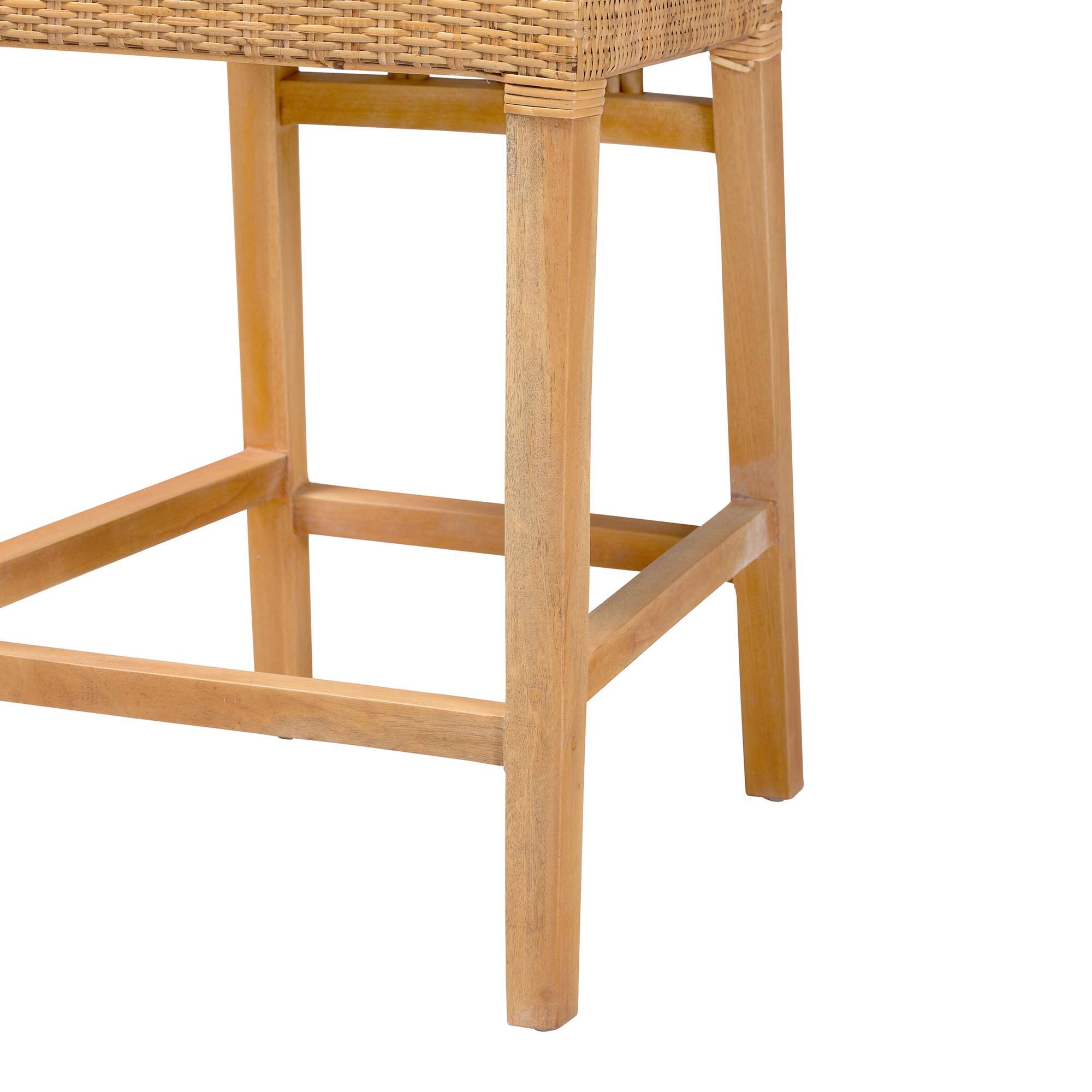 Alt View 2. bali & pari - Monaco Modern Bohemian Natural Rattan and Mahogany Wood Counter Stool - Natural Brown/Light Honey.