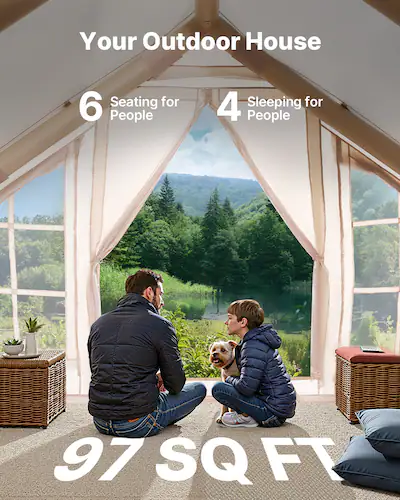 Inflatable Tent With Skylight, Quick Setup Blow Up Tents With Pump, Hot Tent With Stove Jack, Waterproof Oxford Inflatable House For Camping, Air Glamping Tents For Camping Adult 4-6 Person 100 Bought