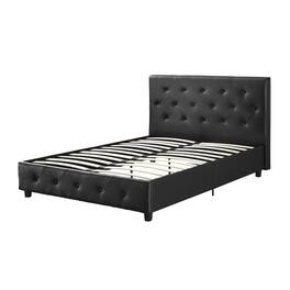 Hivvago - Queen size Faux Leather Upholstered Platform Bed with Button Tufted Headboard - Black