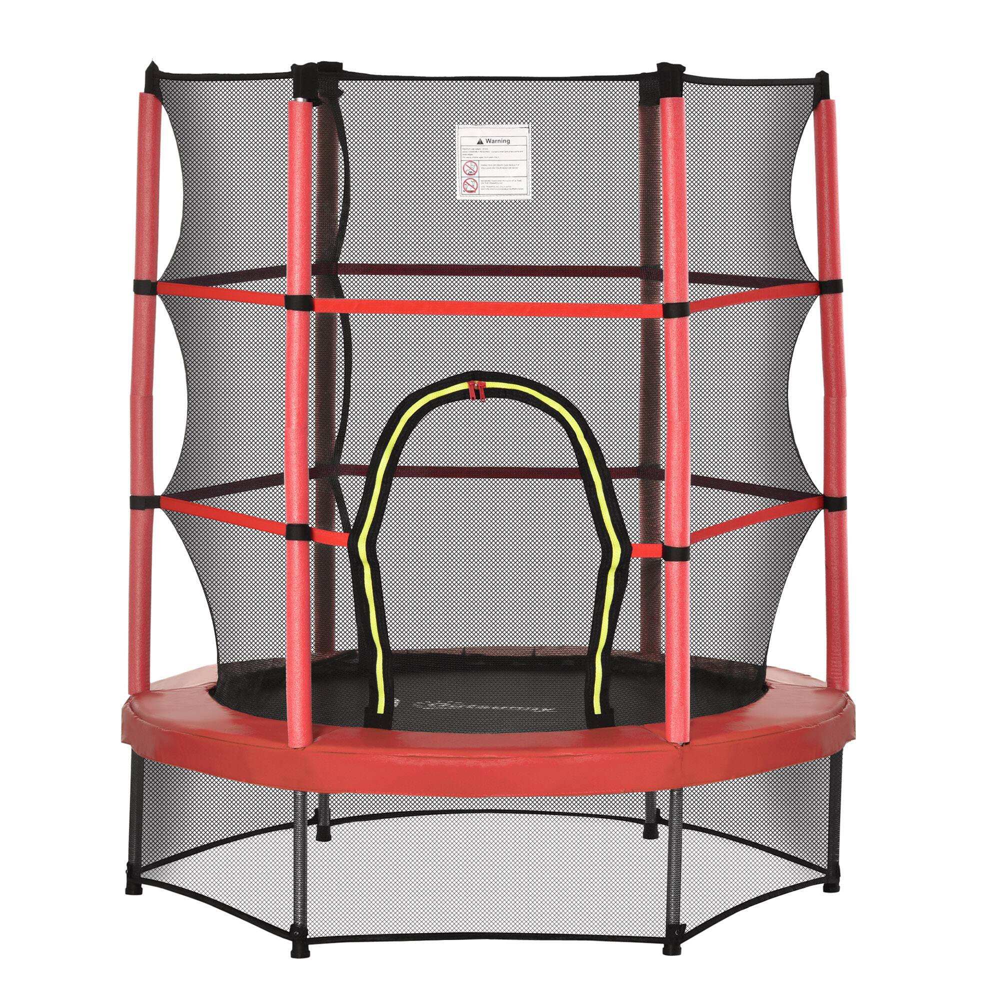 Front. Outsunny - 5FT Trampoline, 55" Mini Trampoline, Enclosure Net, Safety Pad, Steel Frame, Gift - Red.