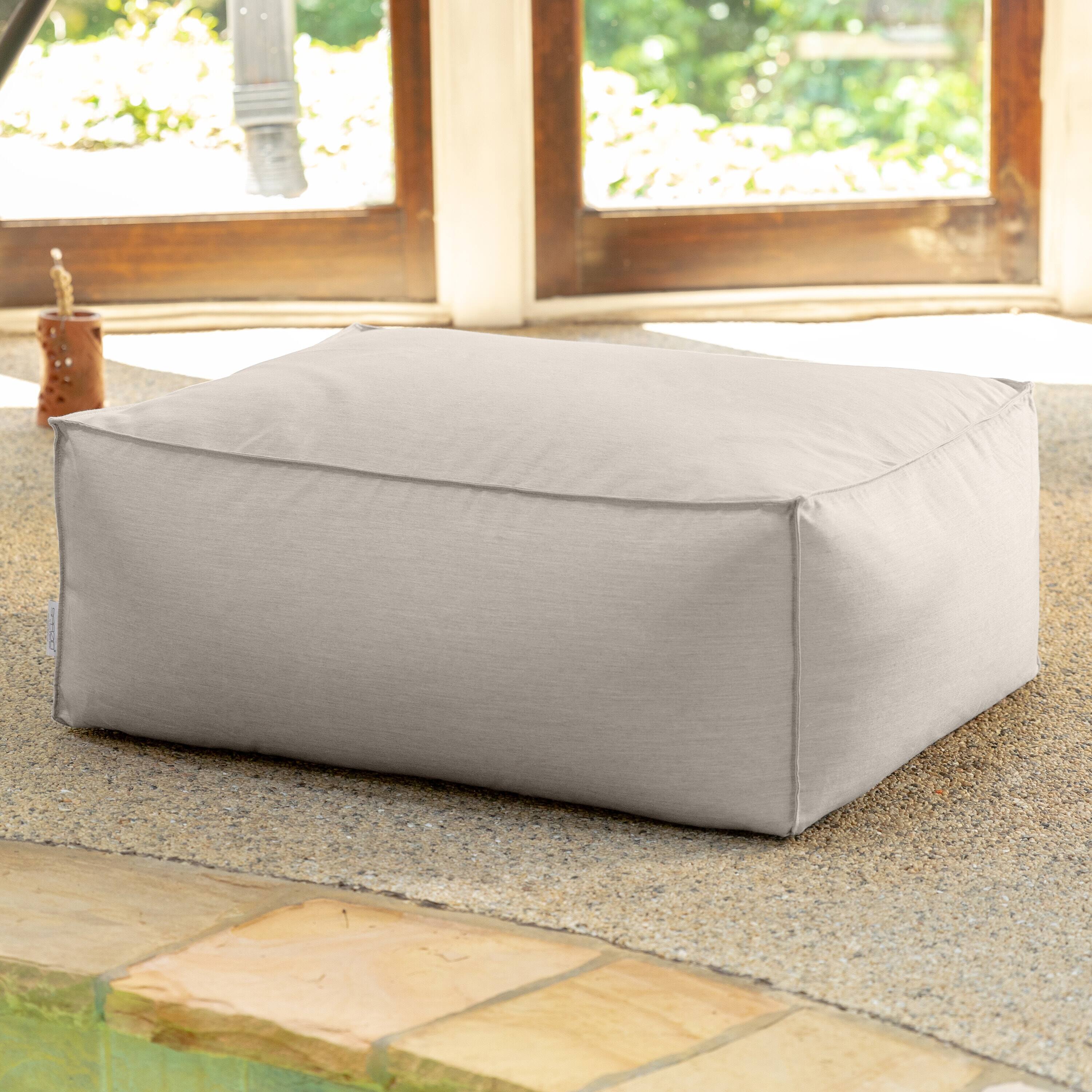 Angle. Jaxx - Baya Outdoor Ottoman - Sunbrella, Silver - Silver.