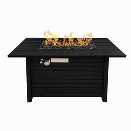 RYHNUYNE - Outdoor Fire Pit Table, 42"W x 20" H Steel Rectangular Patio Fire Table with Lid for Backyard Garden - Black