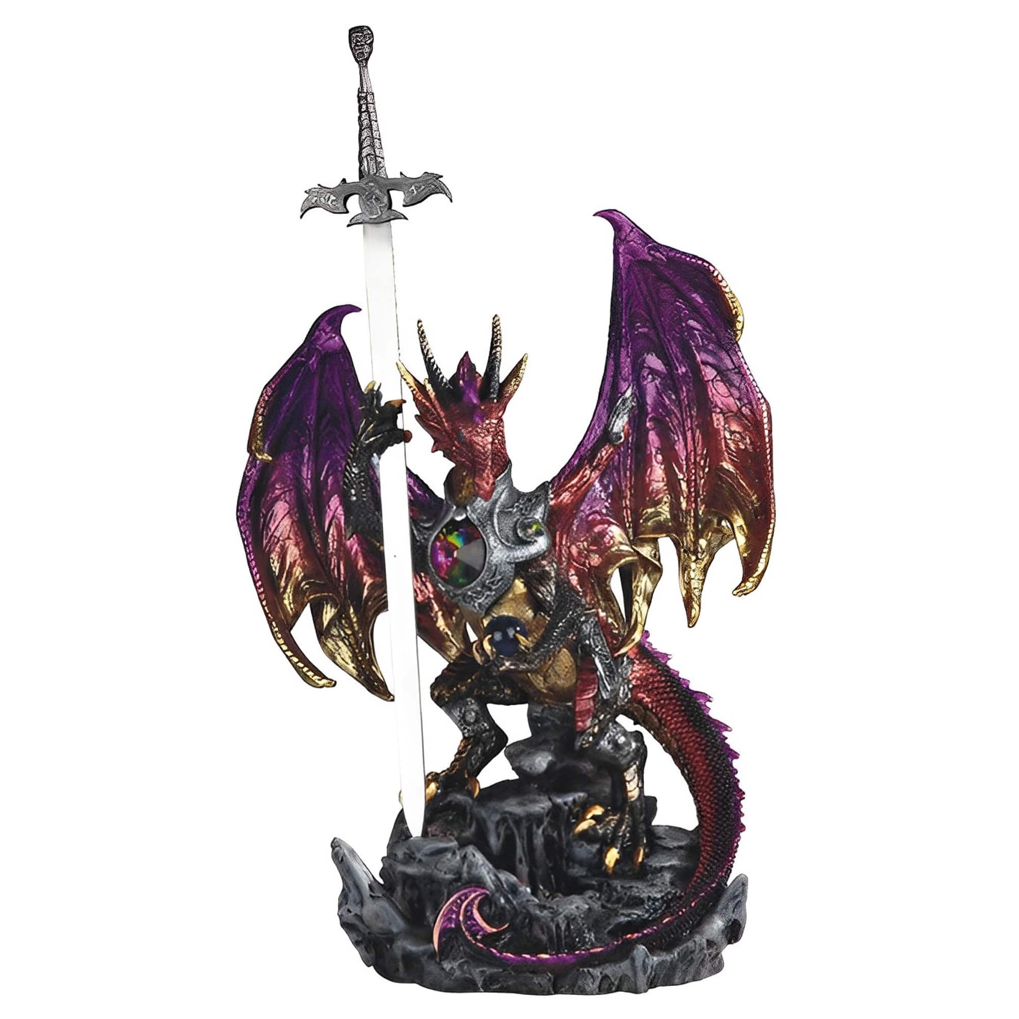 FC Design - 17"H Dragon with Armor and Sword Figurine Statue Office/Computer Desk Tabletop Medieval Gaming Home Decor Gift - Multi-Color