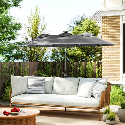 large tiltable patio umbrella PURPLE LEAF Round Porch Table Poolside 8' Round / Light Grey Round market patio umbrella with 30 tilt for easy MiniEpic Sky Blue Large Outdoor