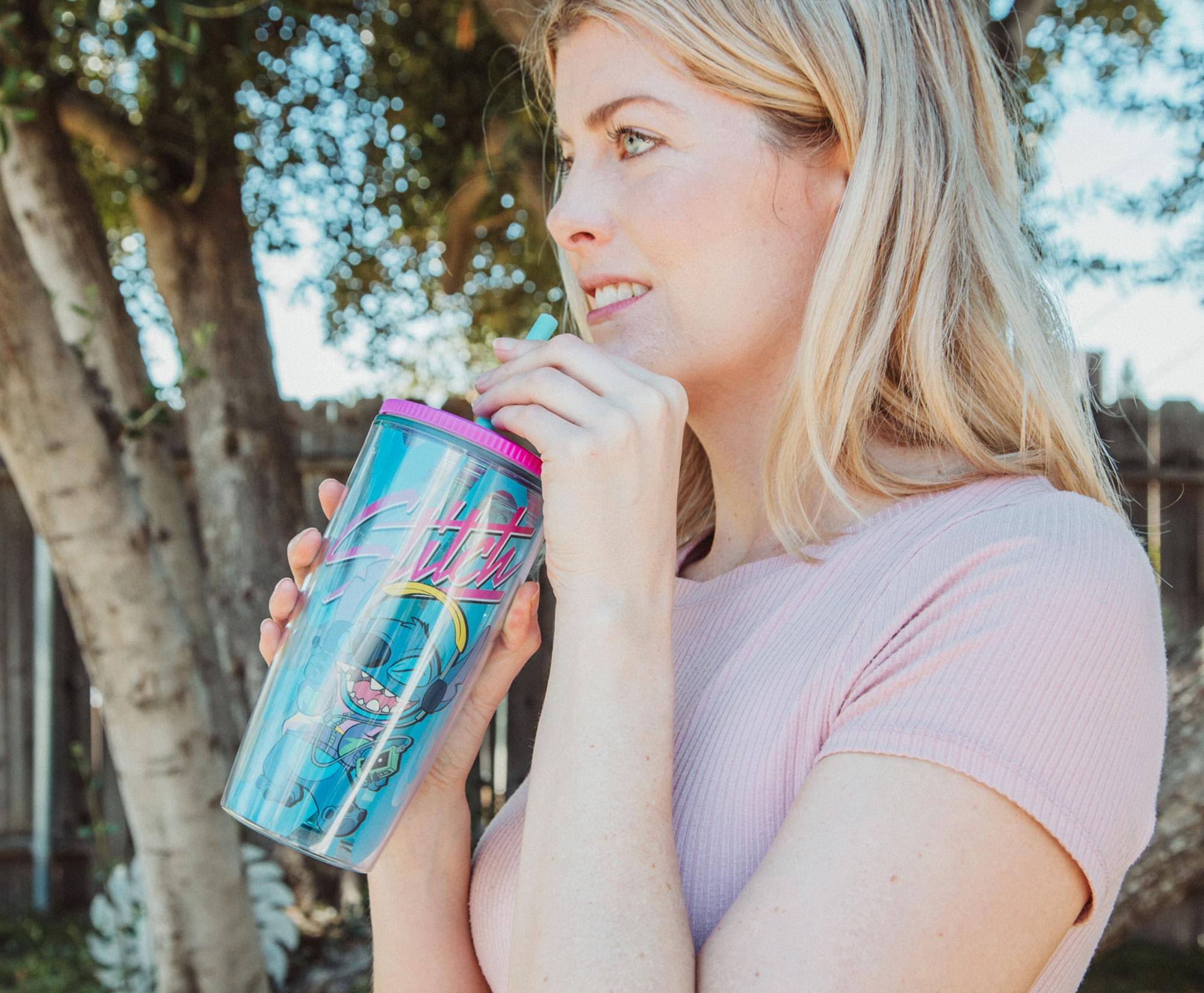 Alt View 3. Silver Buffalo - Disney Lilo & Stitch Jamming Plastic Tumbler With Lid and Straw | Hold 20 Ounces - Blue.