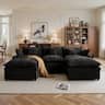 Ovios - 3 Seat Sofa Couch L Shaped Chenille Cloud Couch Oversized Modern Sofa with Ottoman for Living Room - Black