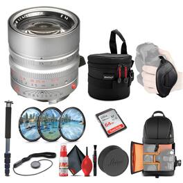 Bundle - Leica - Summilux-M 50mm f/1.4 ASPH. Lens (Silver) (11892) + Full Size Monopod - Black