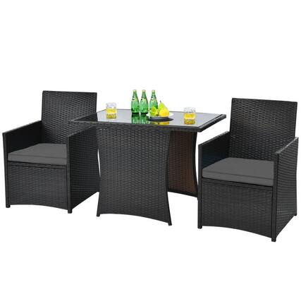 Front. Kadyn - 3 Pieces Patio Rattan Furniture Set, Outdoor Furniture Garden Conversation Sets with Cushion and Sofa Armrest-Red - Gray.