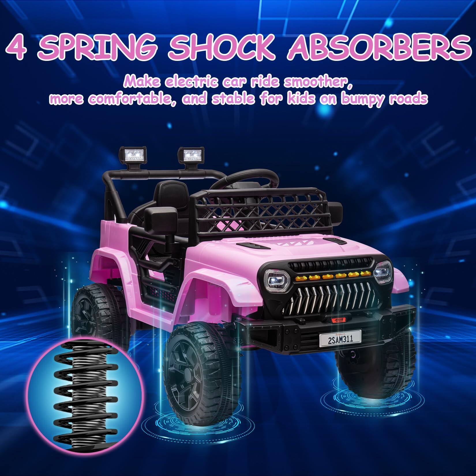 4 SPRING SHOCK ABSORBERS  
Make electric car ride smoother, more comfortable, and stable for kids on bumpy roads
