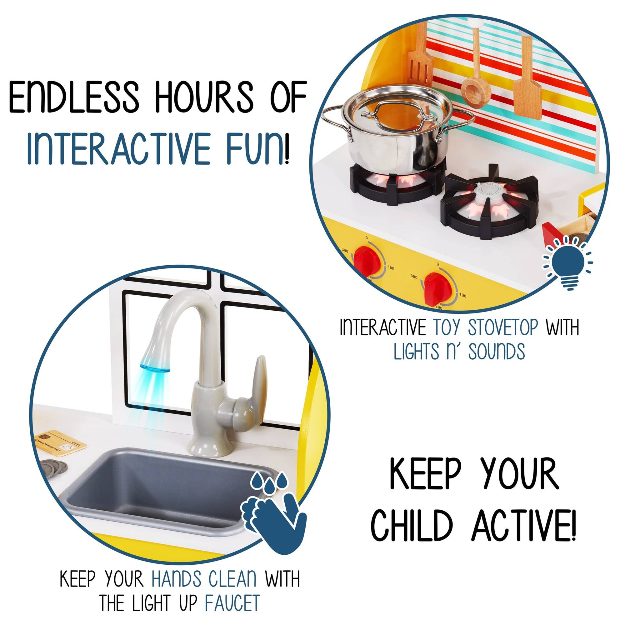 ENDLESS HOURS OF INTERACTIVE FUN! - INTERACTIVE TOY STOVETOP WITH LIGHTS n' SOUNDS - KEEP YOUR CHILD ACTIVE! - KEEP YOUR HANDS CLEAN WITH THE LIGHT UP FAUCET
