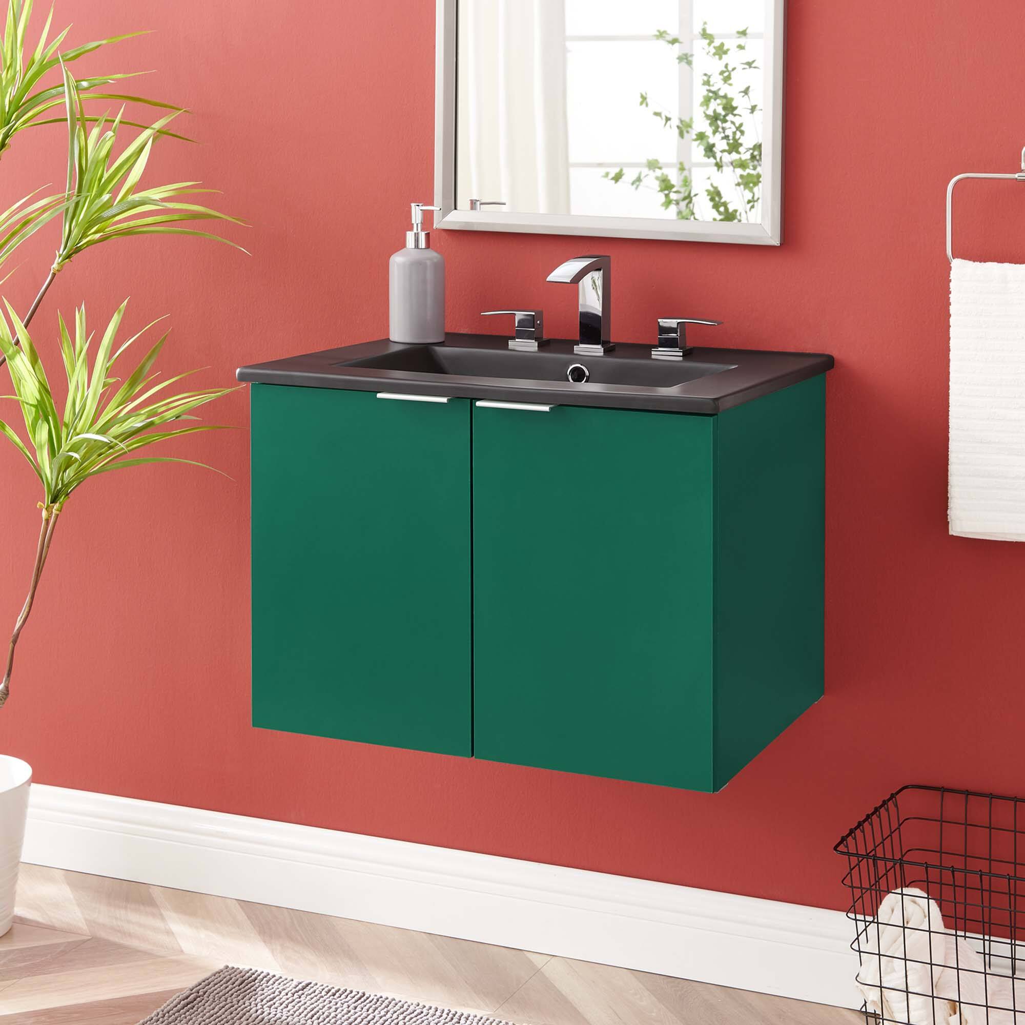 Modway - Maybelle Wall-Mount Bathroom Vanity Basin Included - Green Black