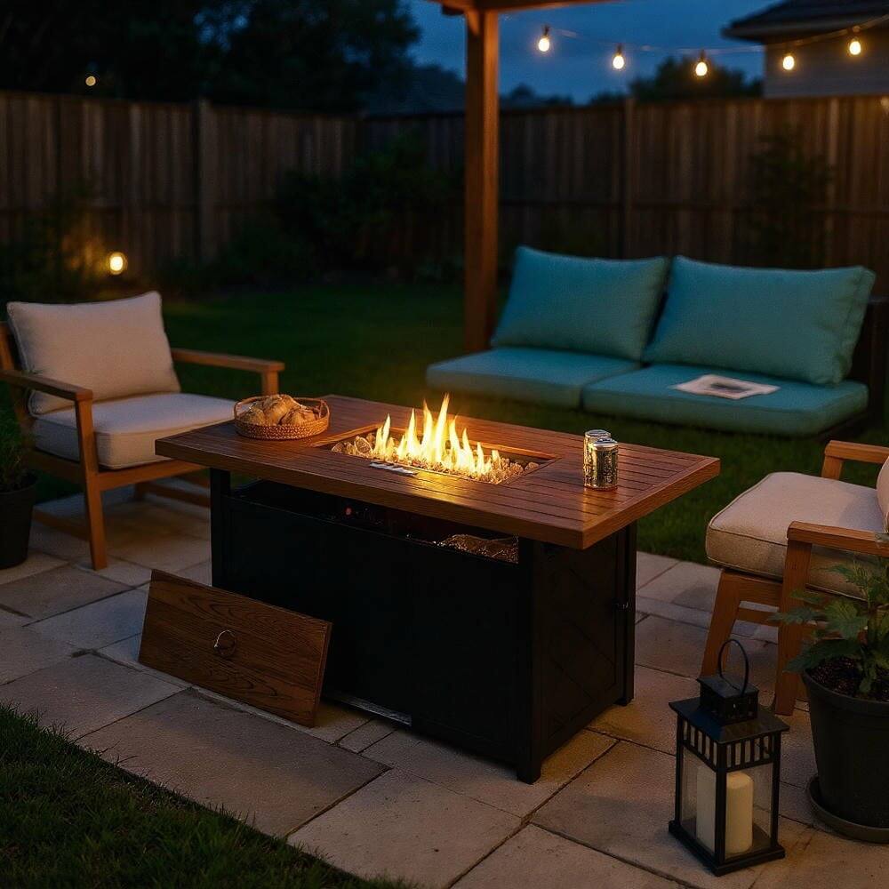 Front. Kadyn - Fire Pit Table Fire Bowl TableOutdoor Firepit Table57 Inch 50 000 BTU Rectangular Propane Outdoor Fire Pit TableBrown - Brown.
