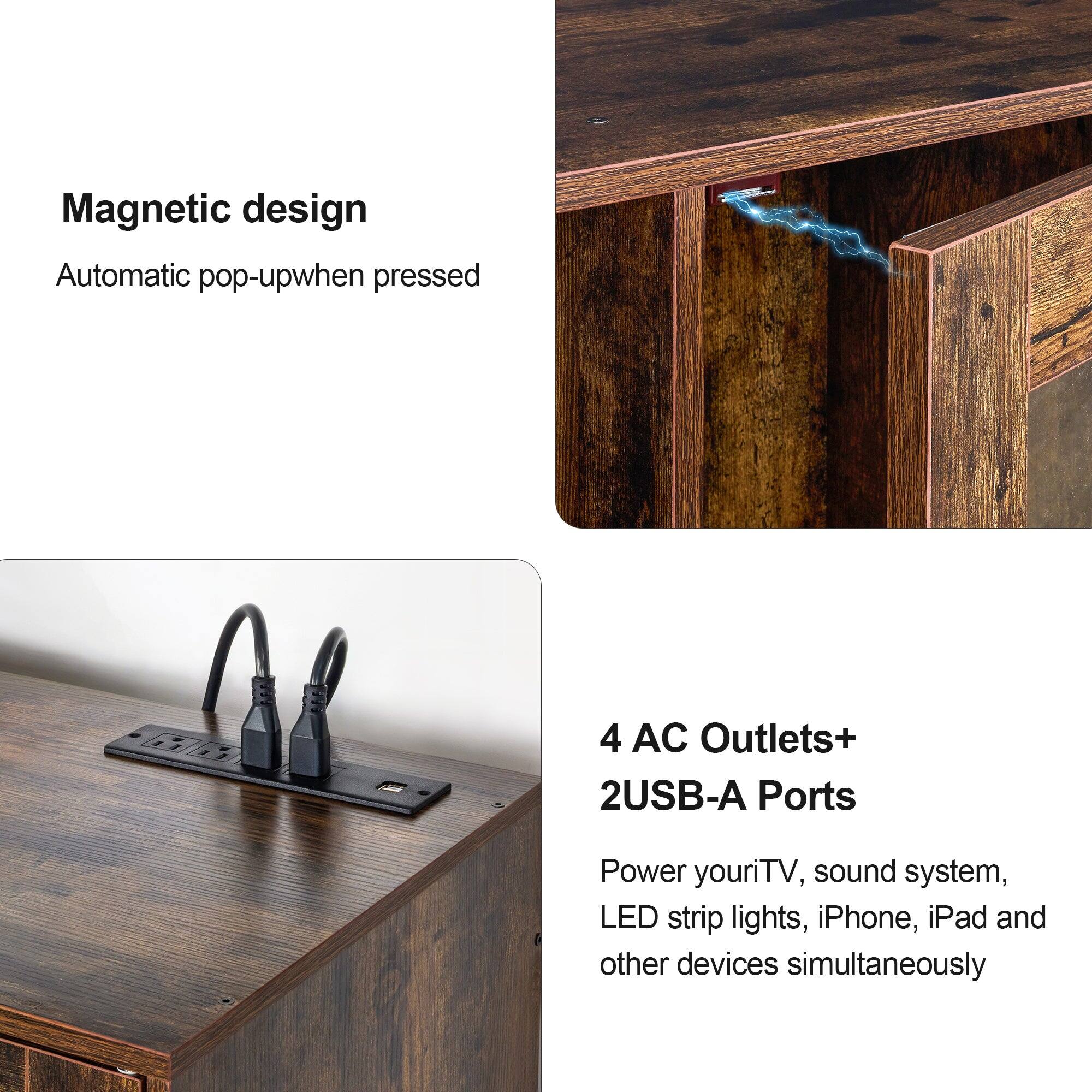 Magnetic design  
Automatic pop-up when pressed  

4 AC Outlets + 2 USB-A Ports  
Power your iTV, sound system, LED strip lights, iPhone, iPad and other devices simultaneously